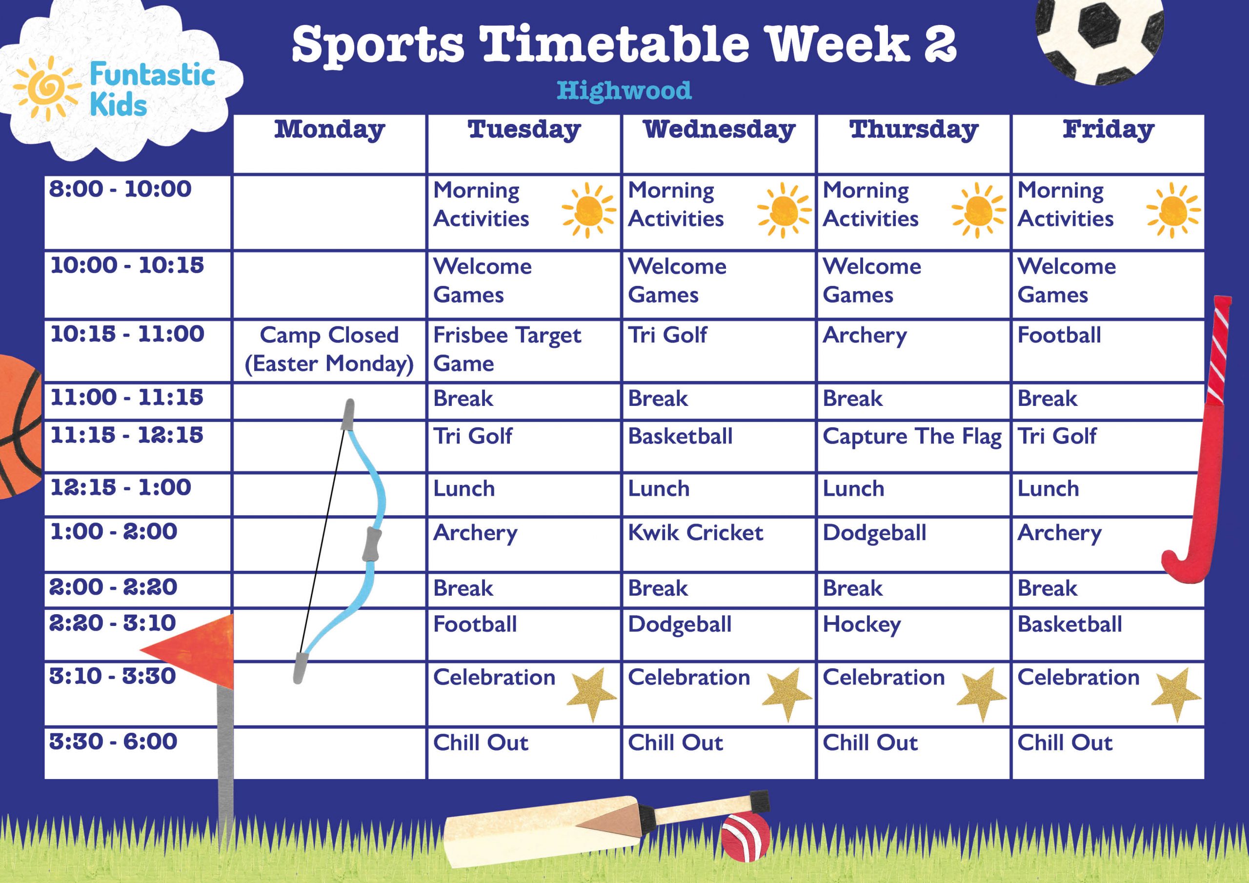 Highwood Sports Timetable Easter 2026 Week 2 Easter Sports Timetable