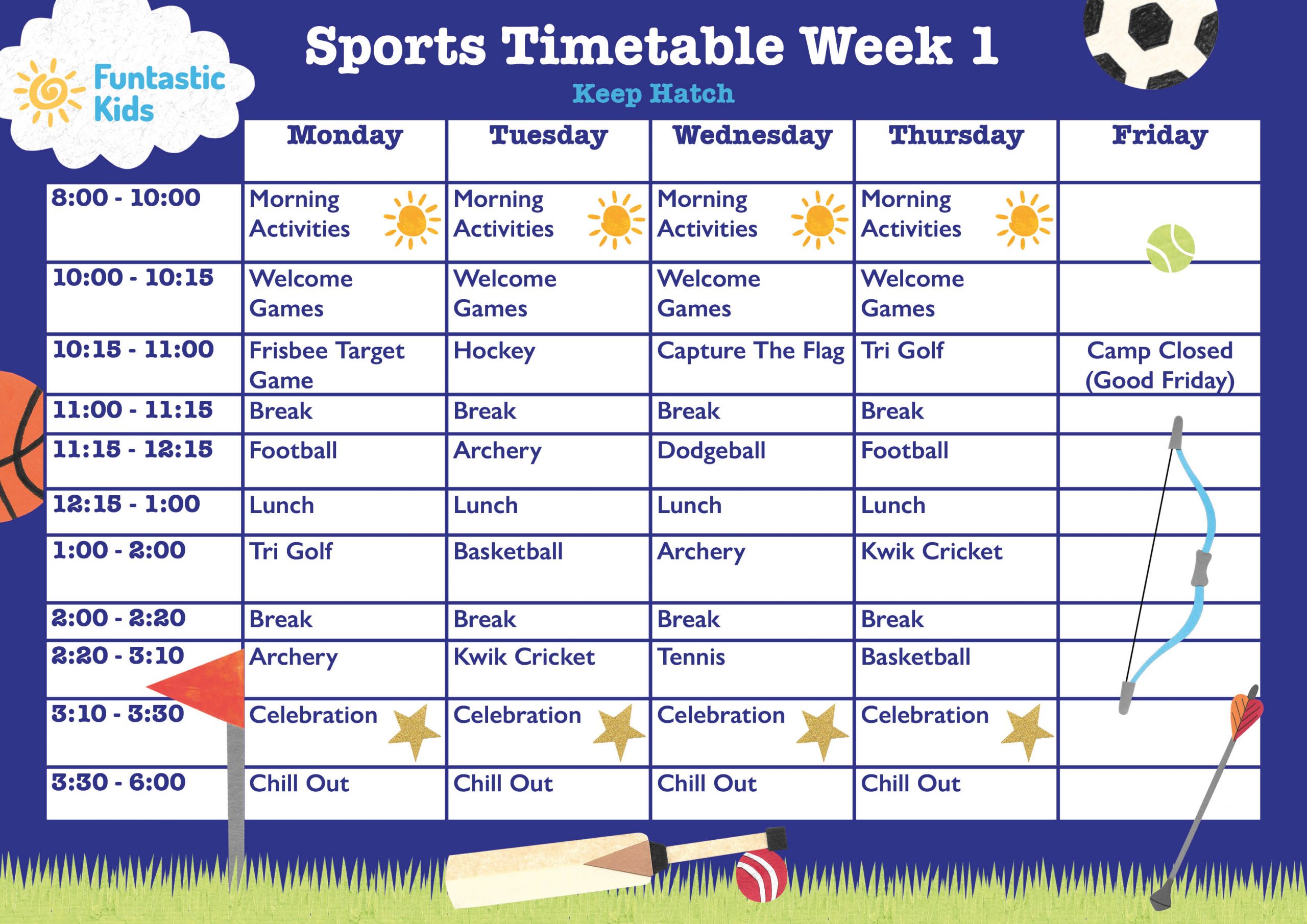 Keep Hatch Sports Timetable Easter 2026 Week 1 Easter Sports Timetable