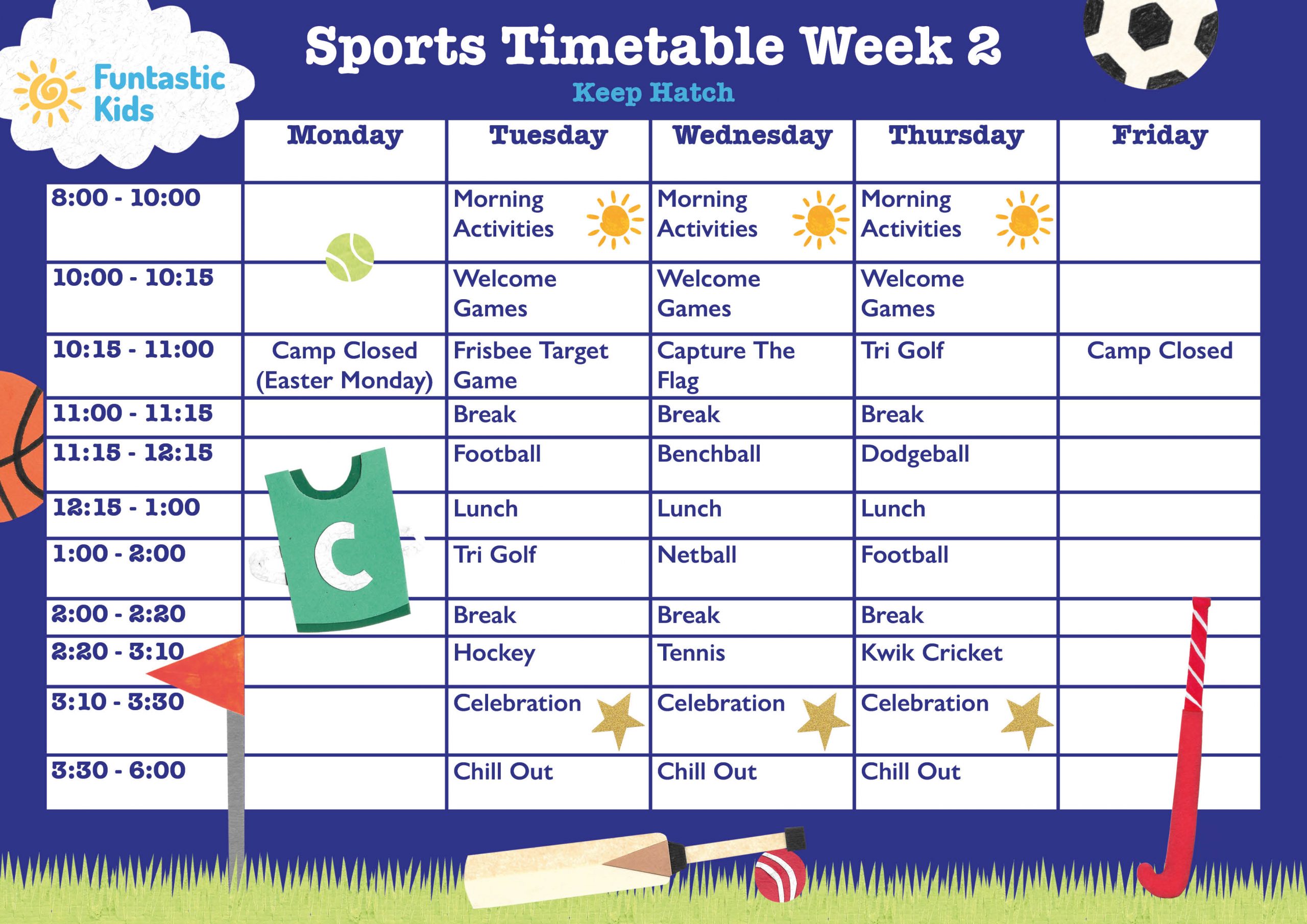 Keep Hatch Sports Timetable Easter 2026 Week 2 Easter Sports Timetable