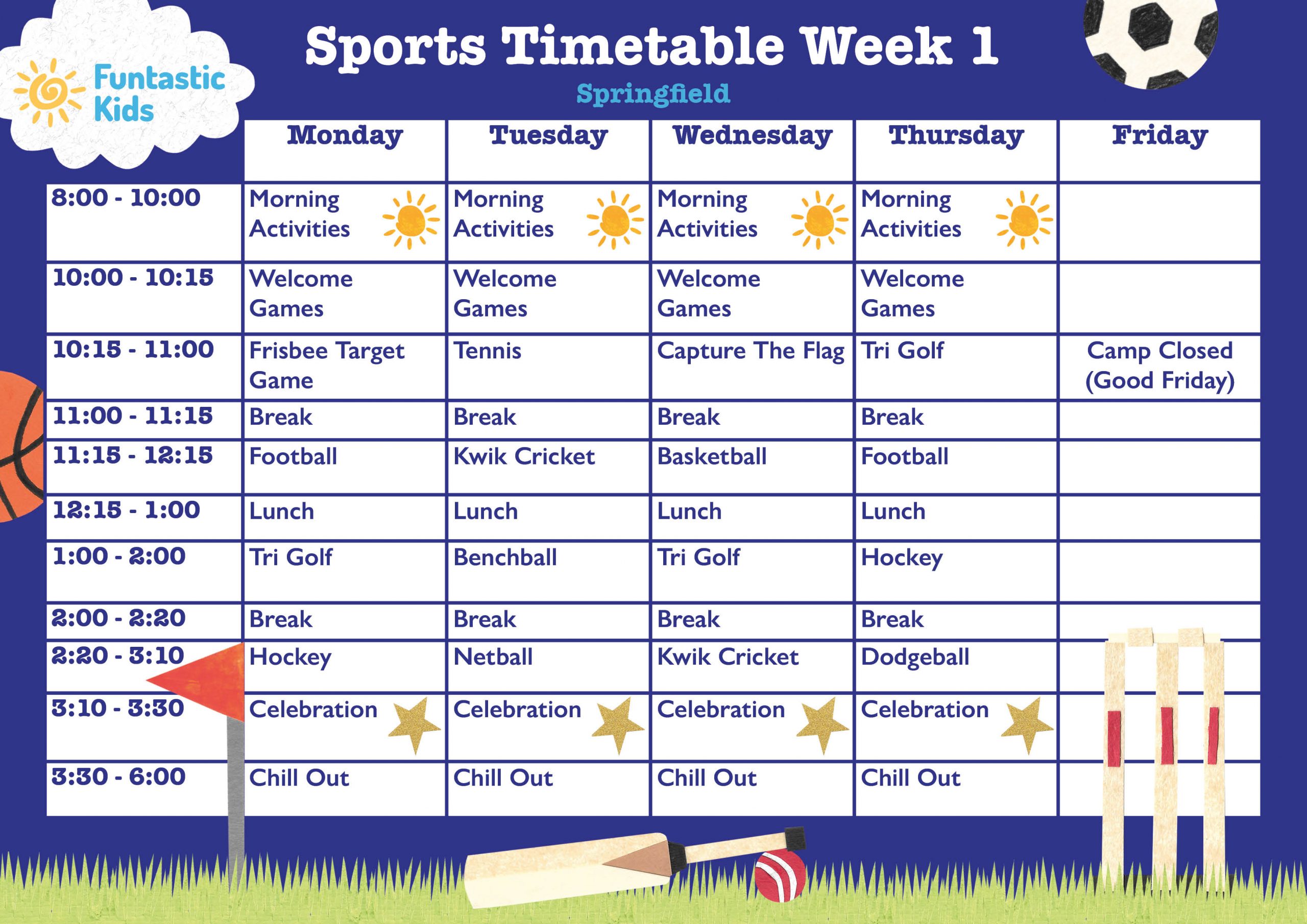 Easter Sports Timetable