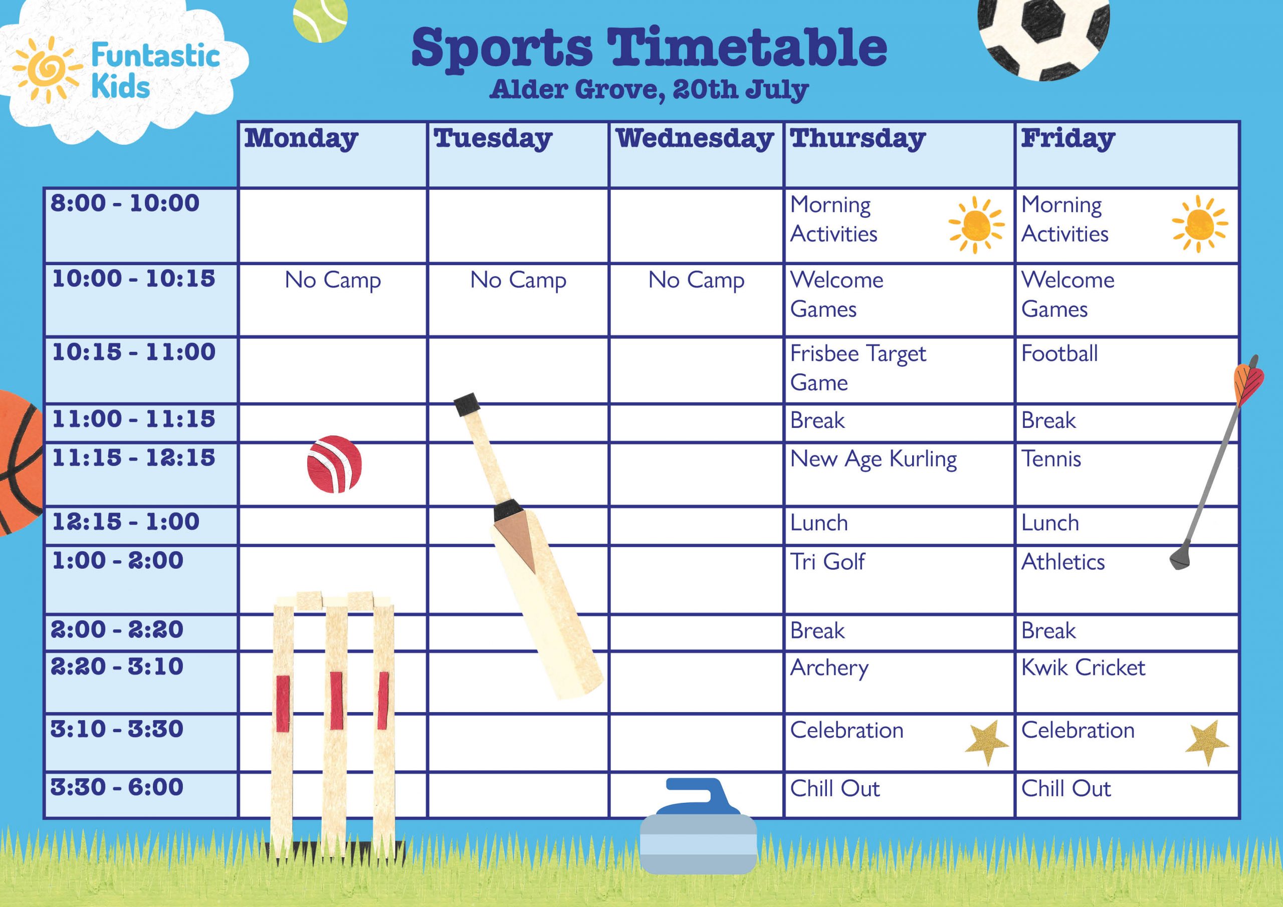 Summer Sports Timetable Alder Grove Summer Sports Timetable