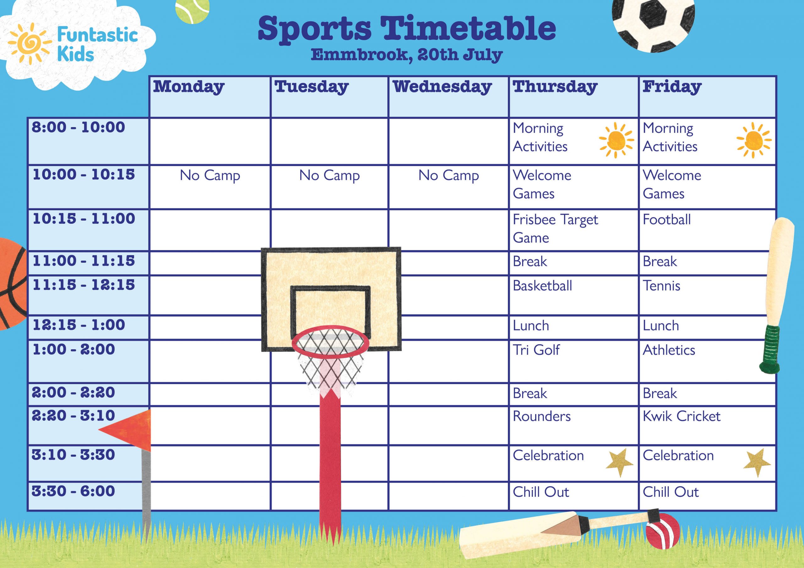 Summer Sports Timetable