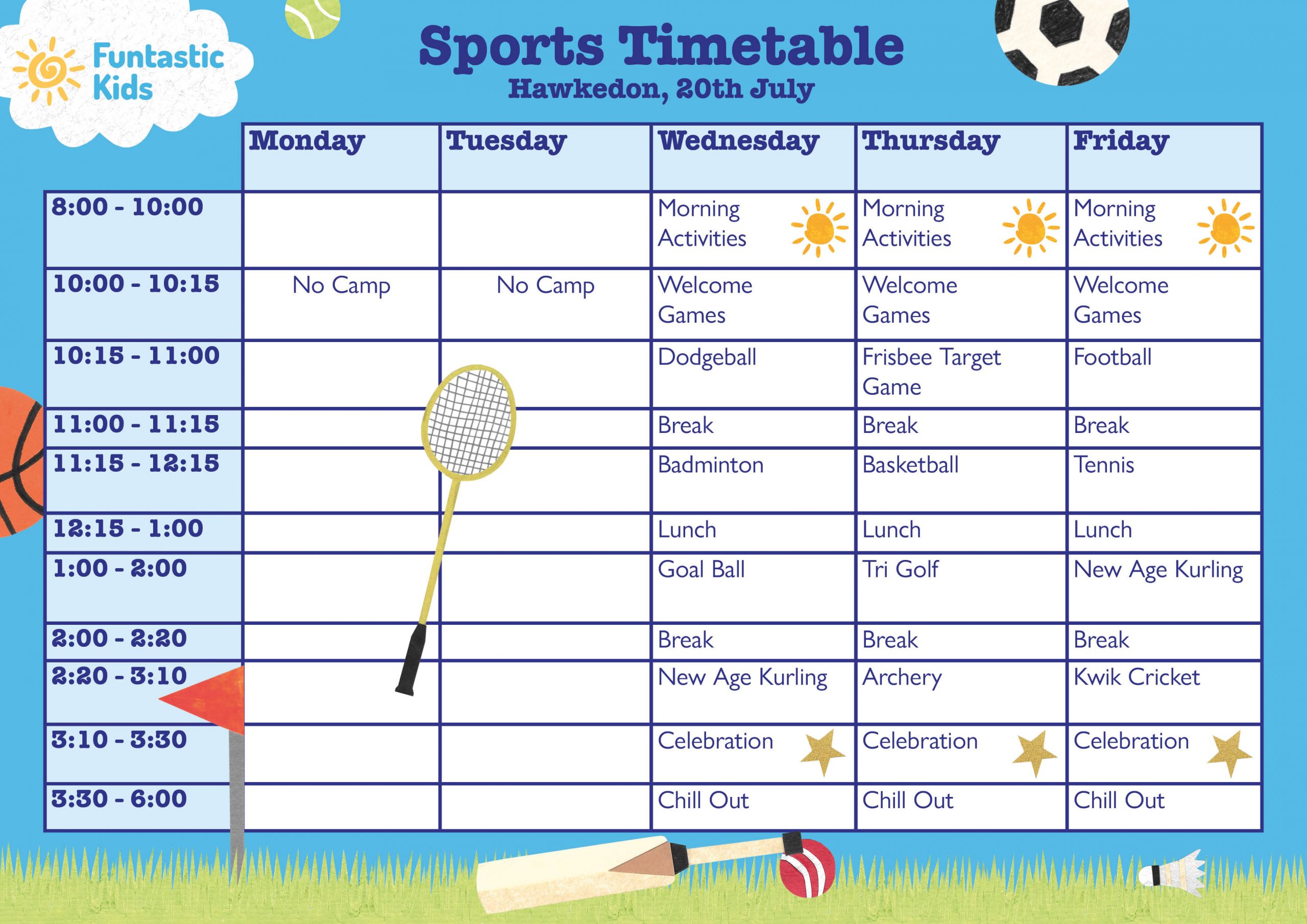 Summer Sports Timetable