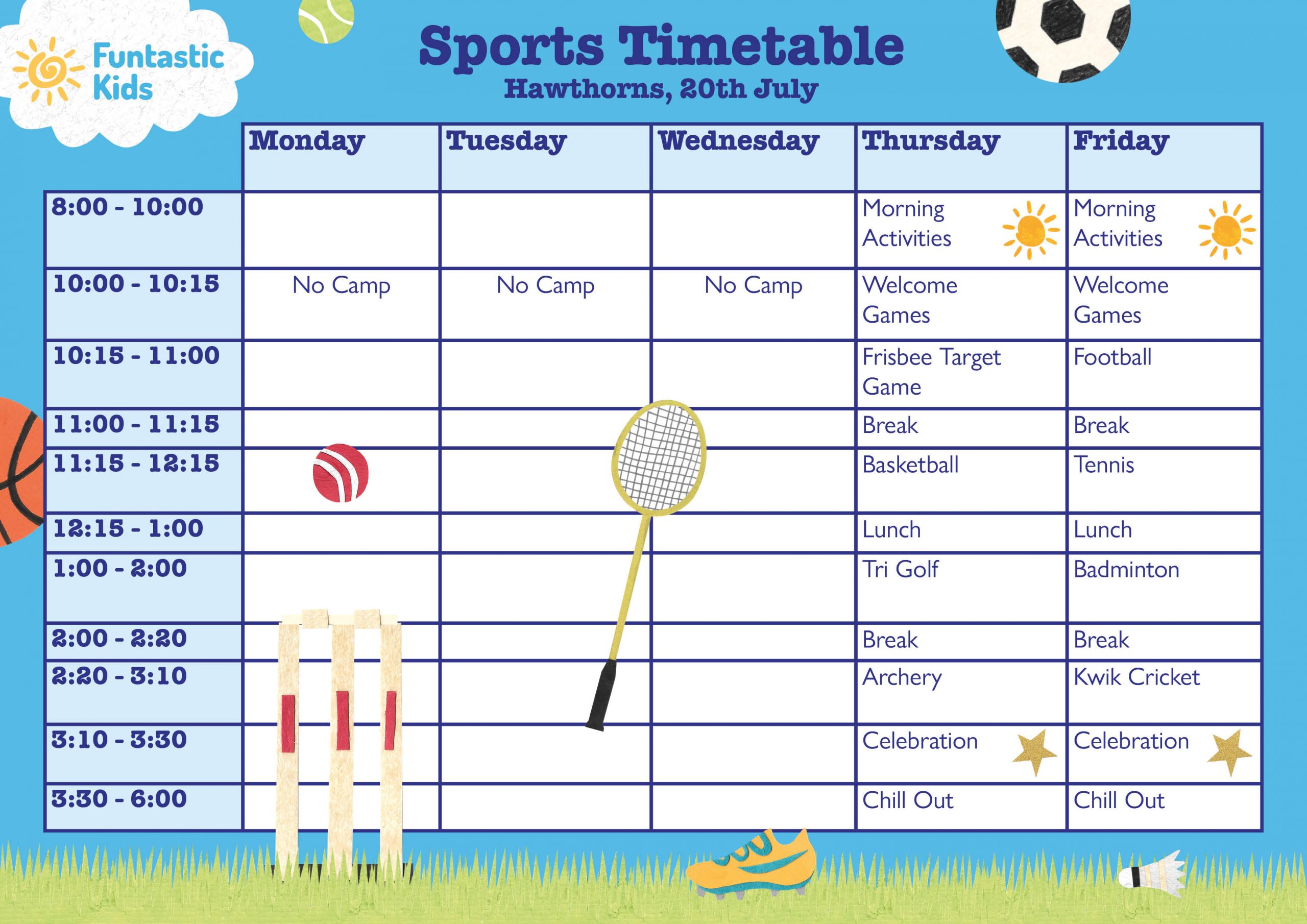 Summer Sports Timetable