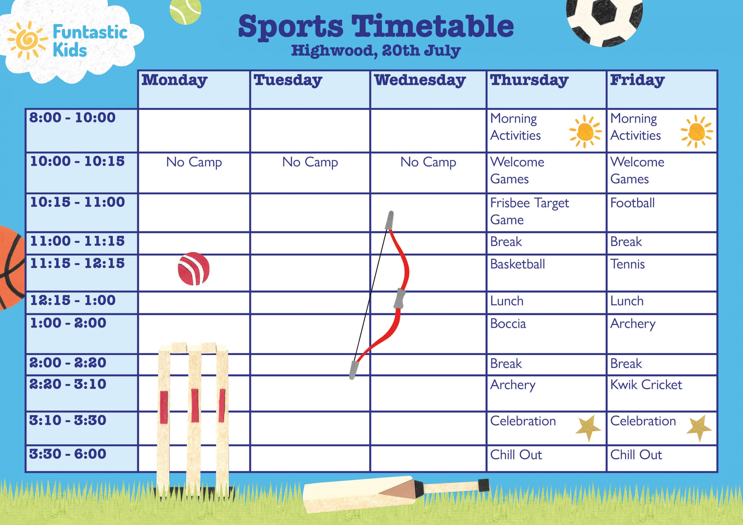 Summer Sports Timetable