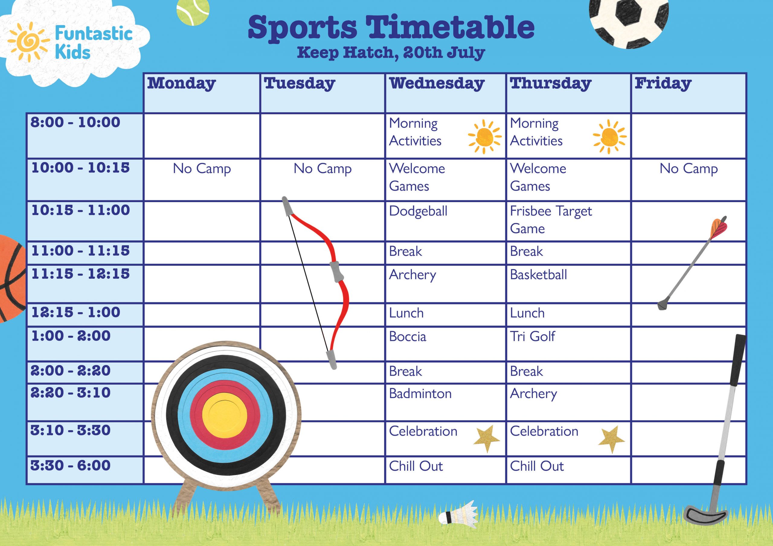 Summer Sports Timetable