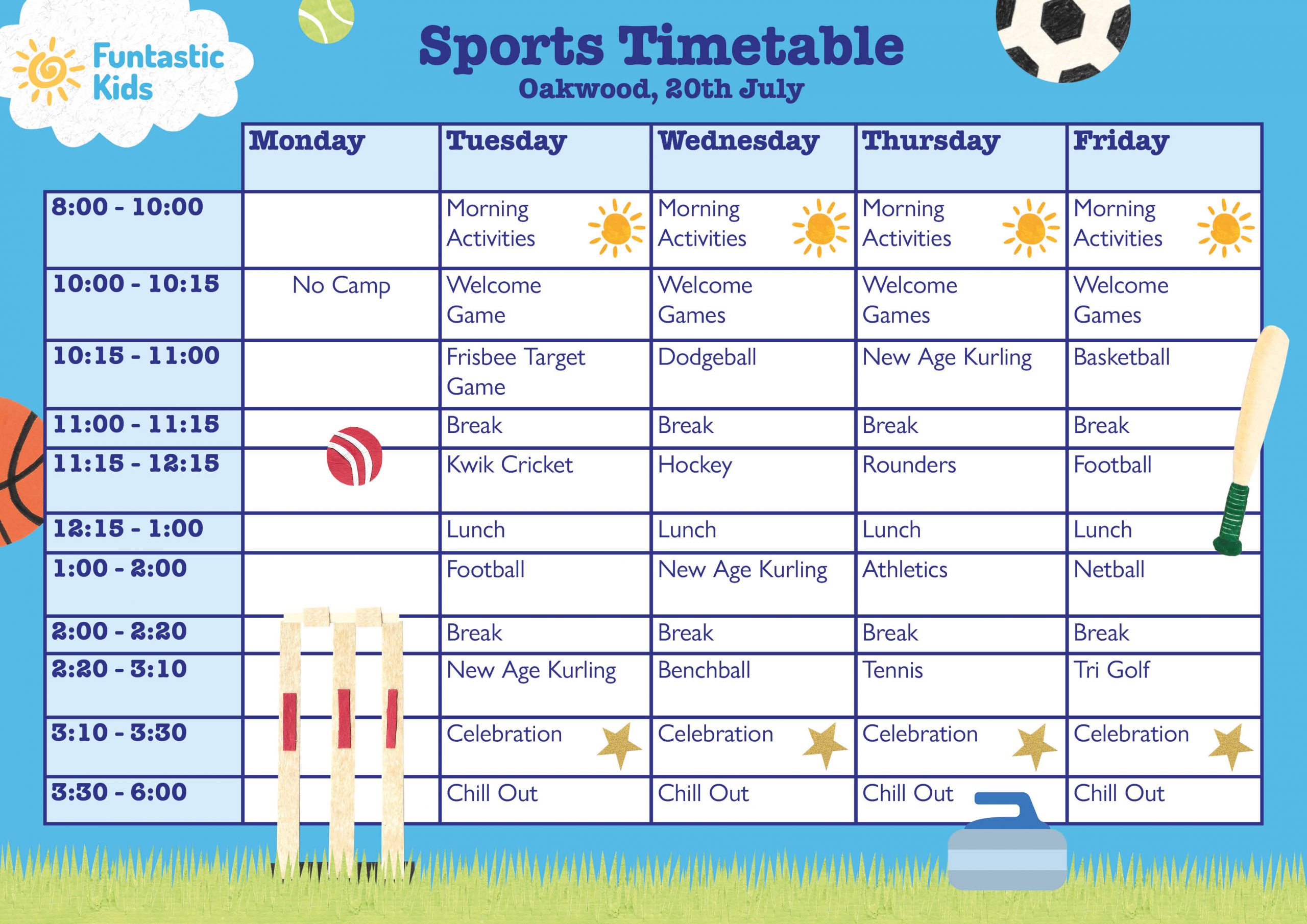 Summer Sports Timetable Oakwood Summer Sports Timetable