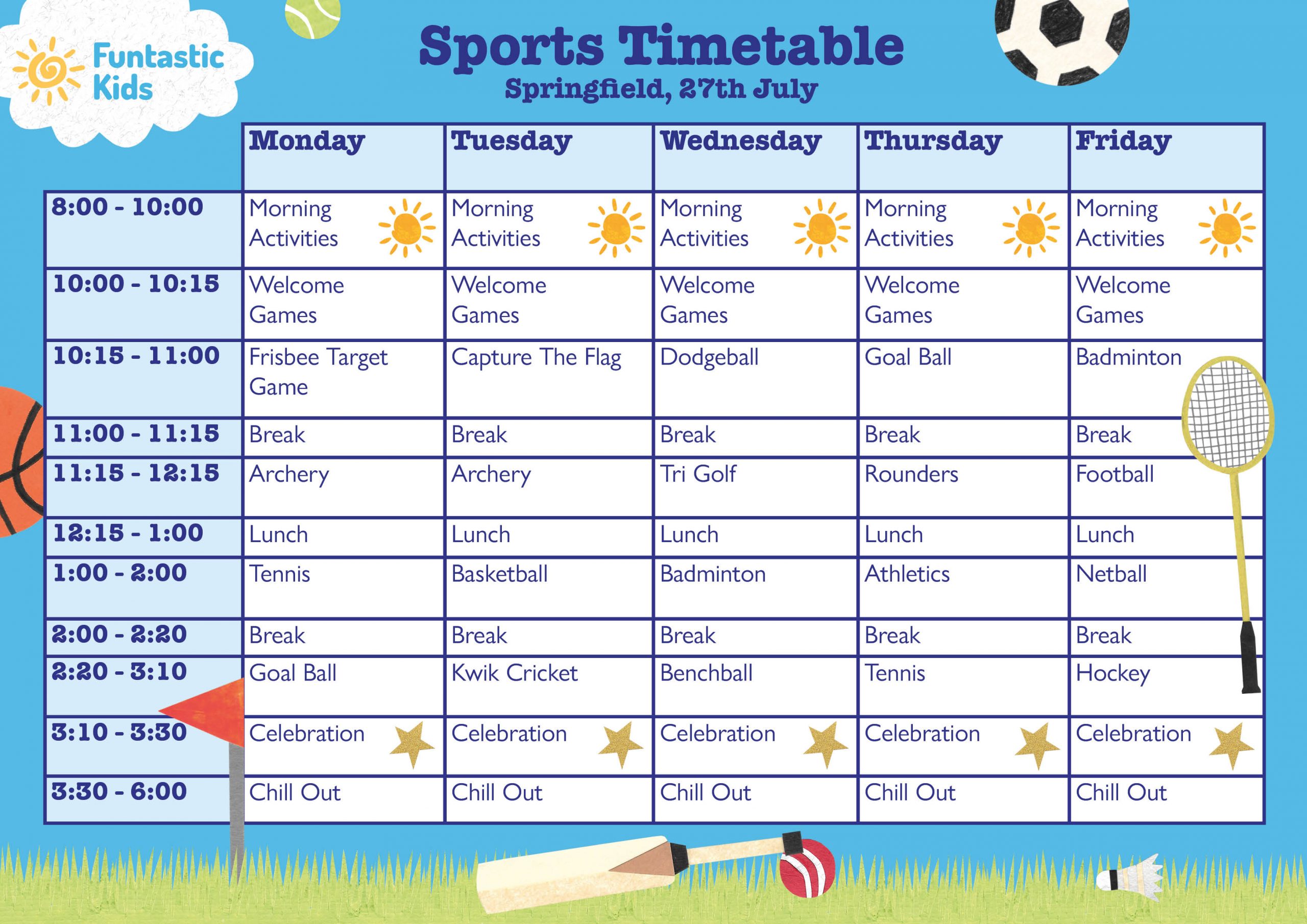 Summer Sports Timetable