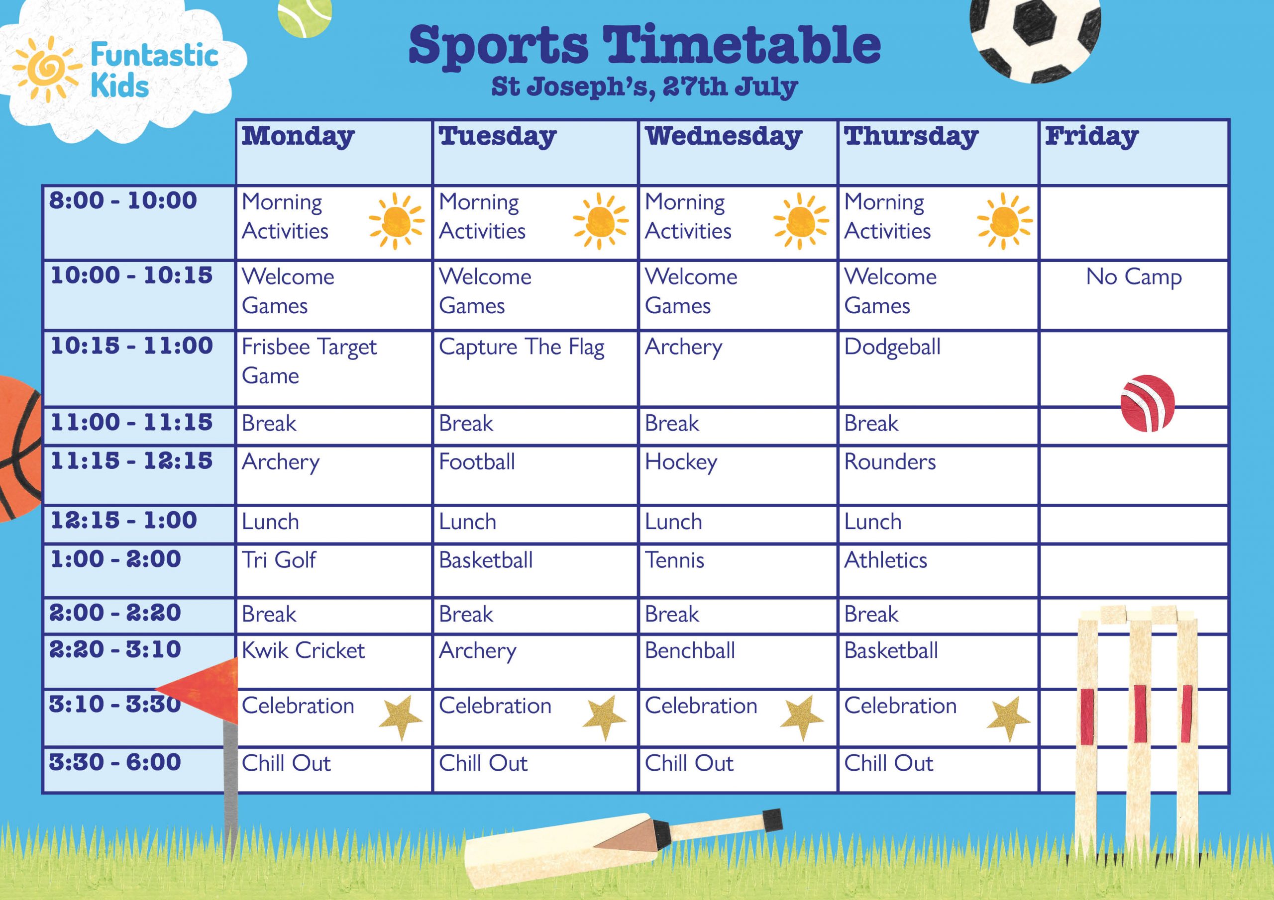 Summer Sports Timetable St Joseph's Summer Sports Timetable