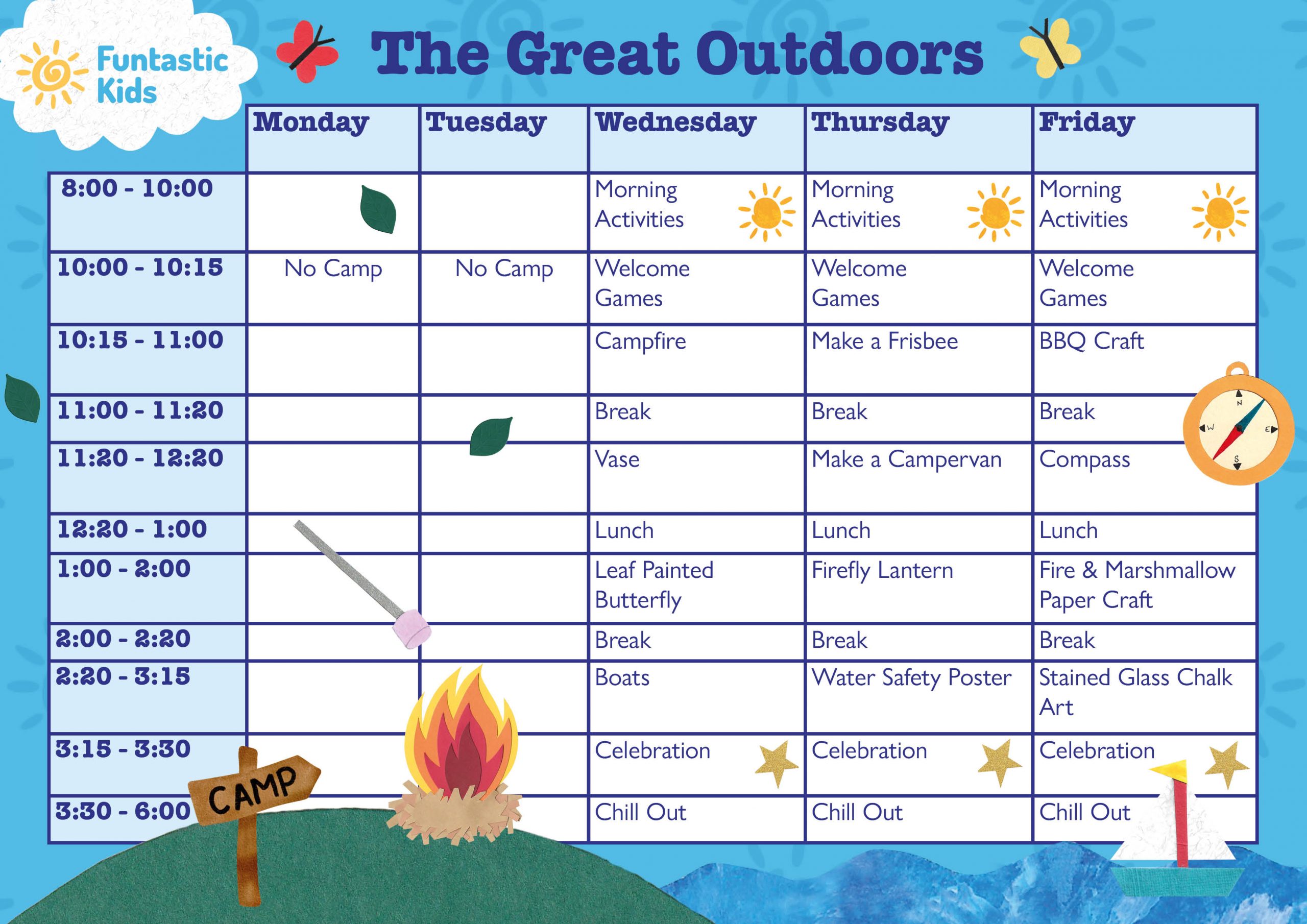The Great Outdoors Summer Themed Timetable