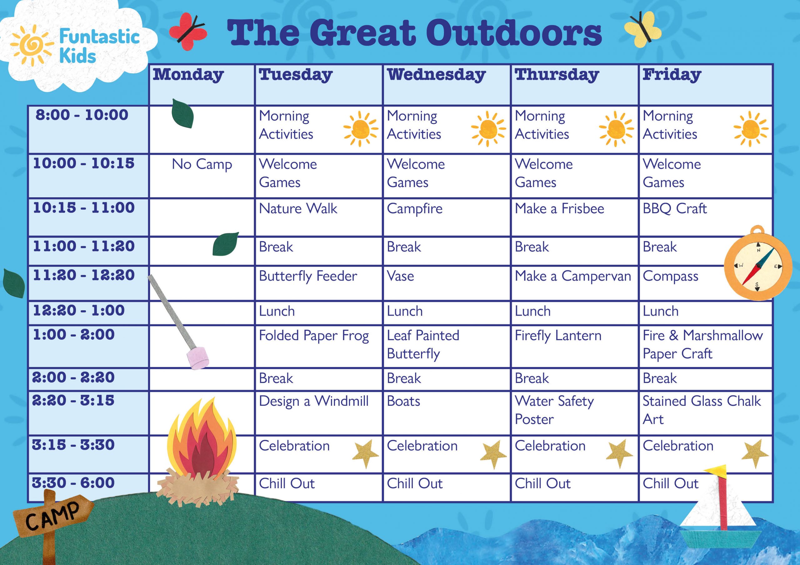 The Great Outdoors Summer Themed Timetable