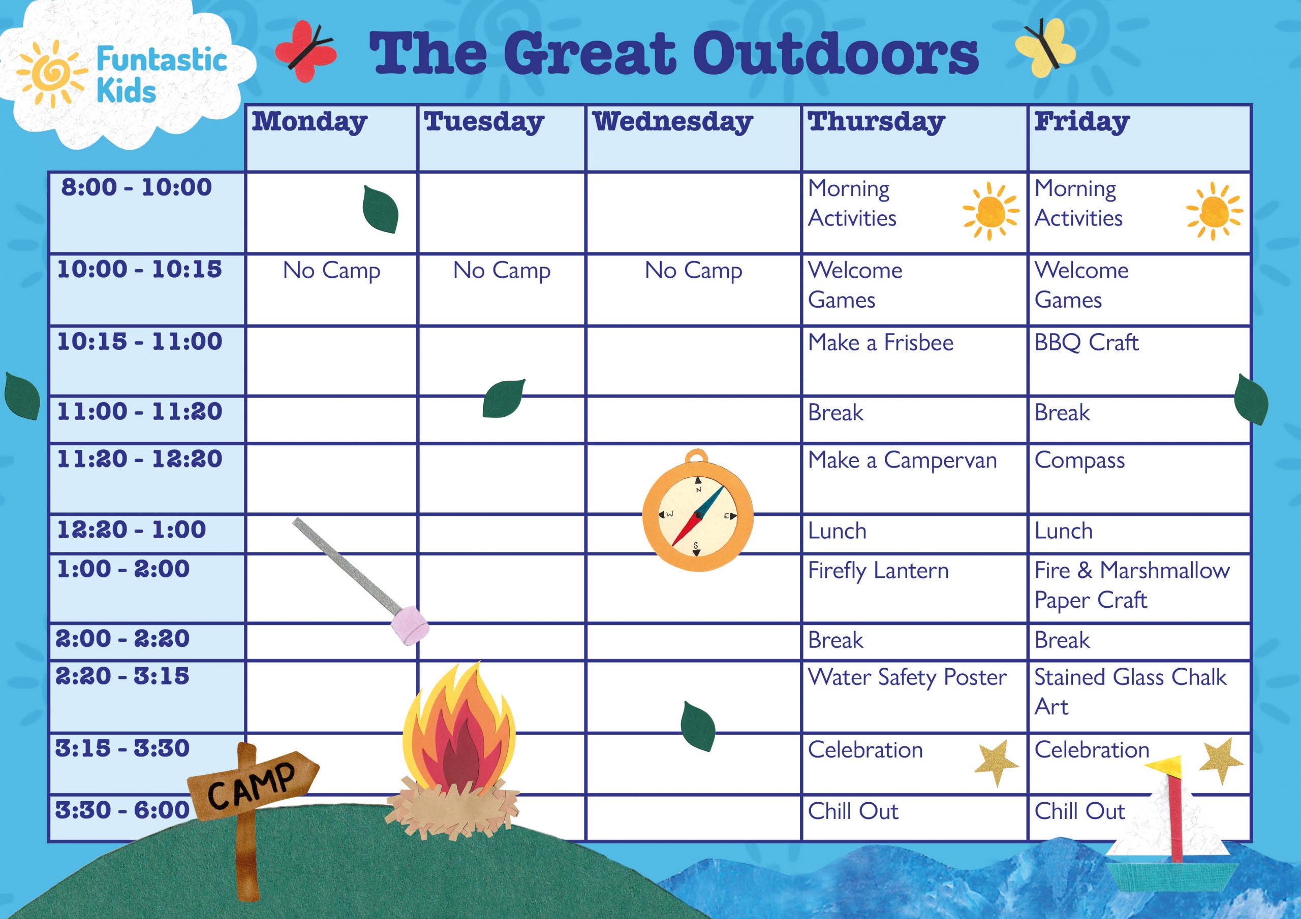 The Great Outdoors Summer Themed Timetable