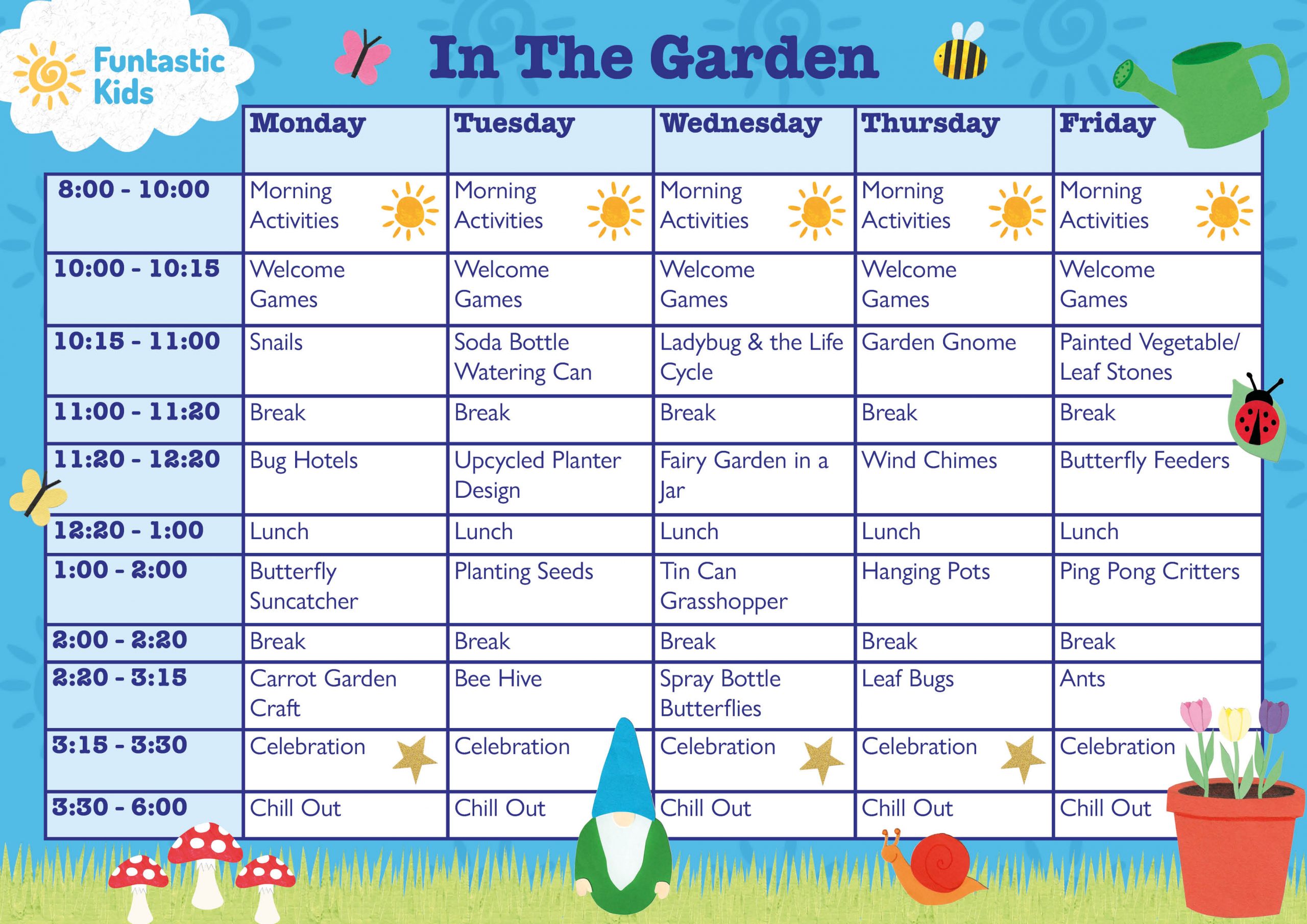 In the Garden Summer Themed Timetable