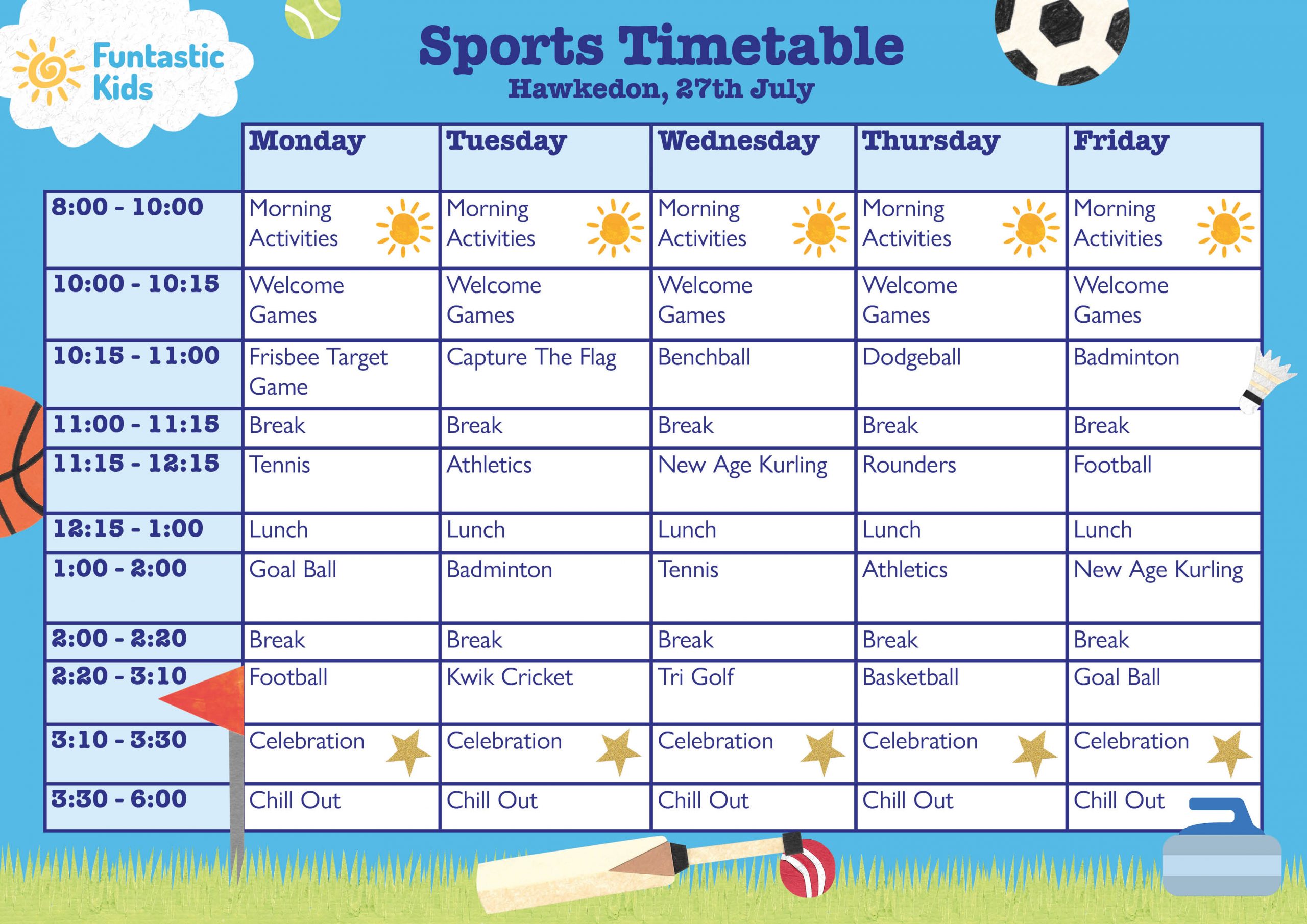 Summer Sports Timetable