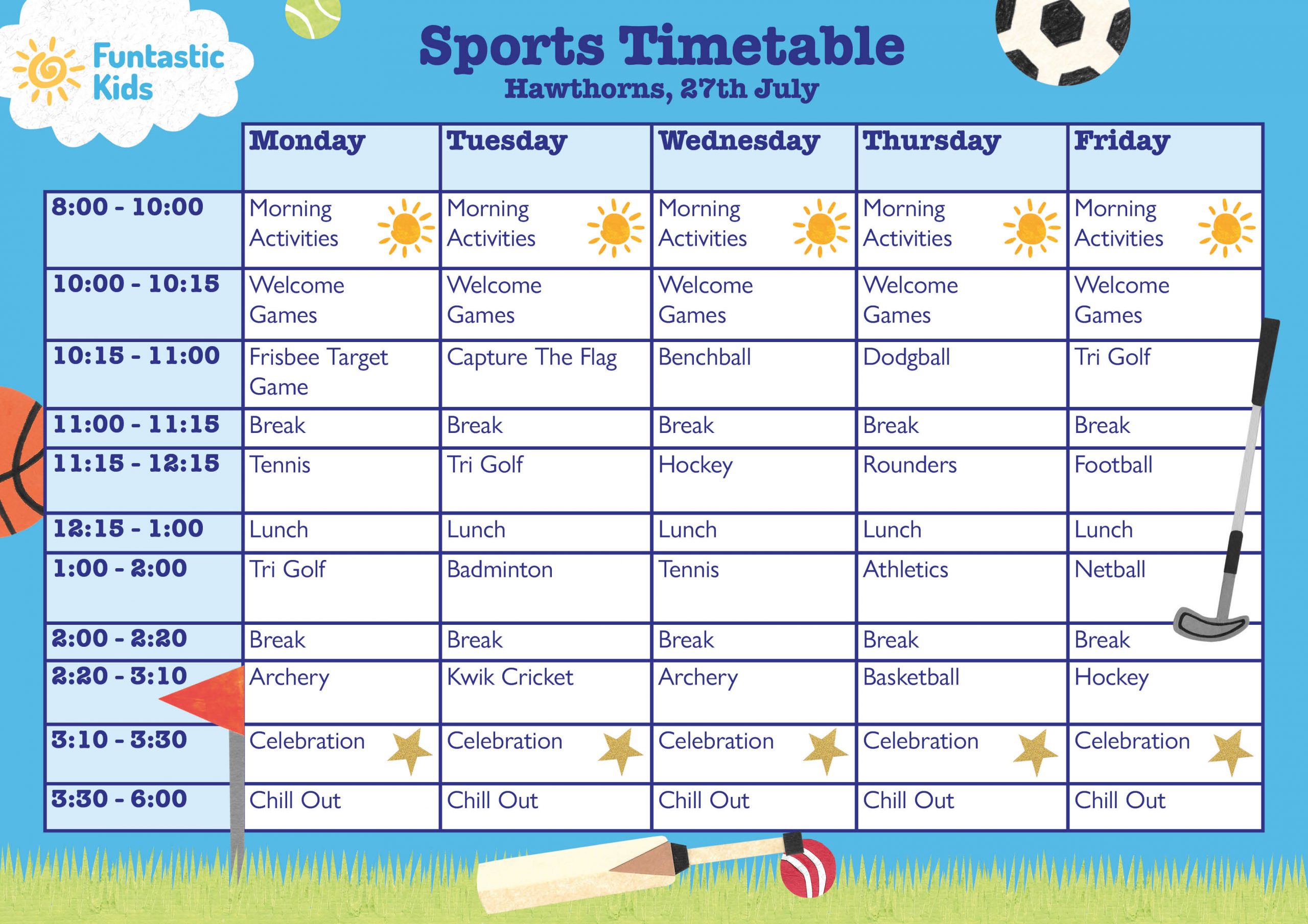 Summer Sports Timetable