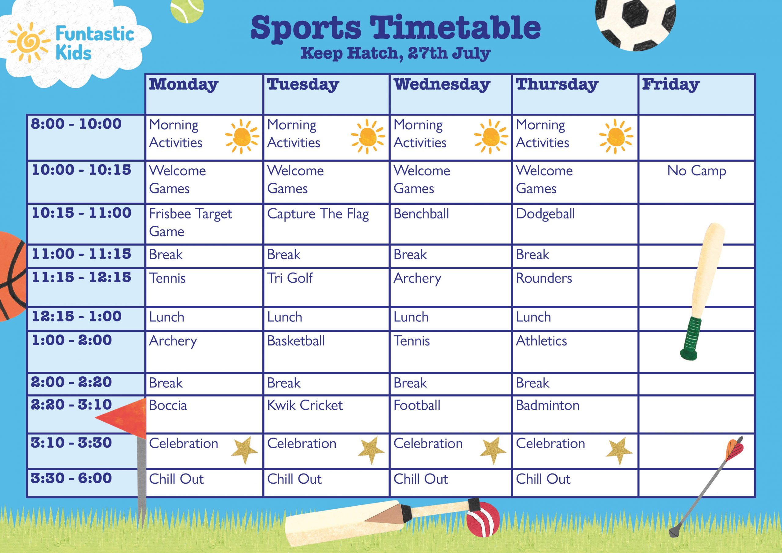 Summer Sports Timetable