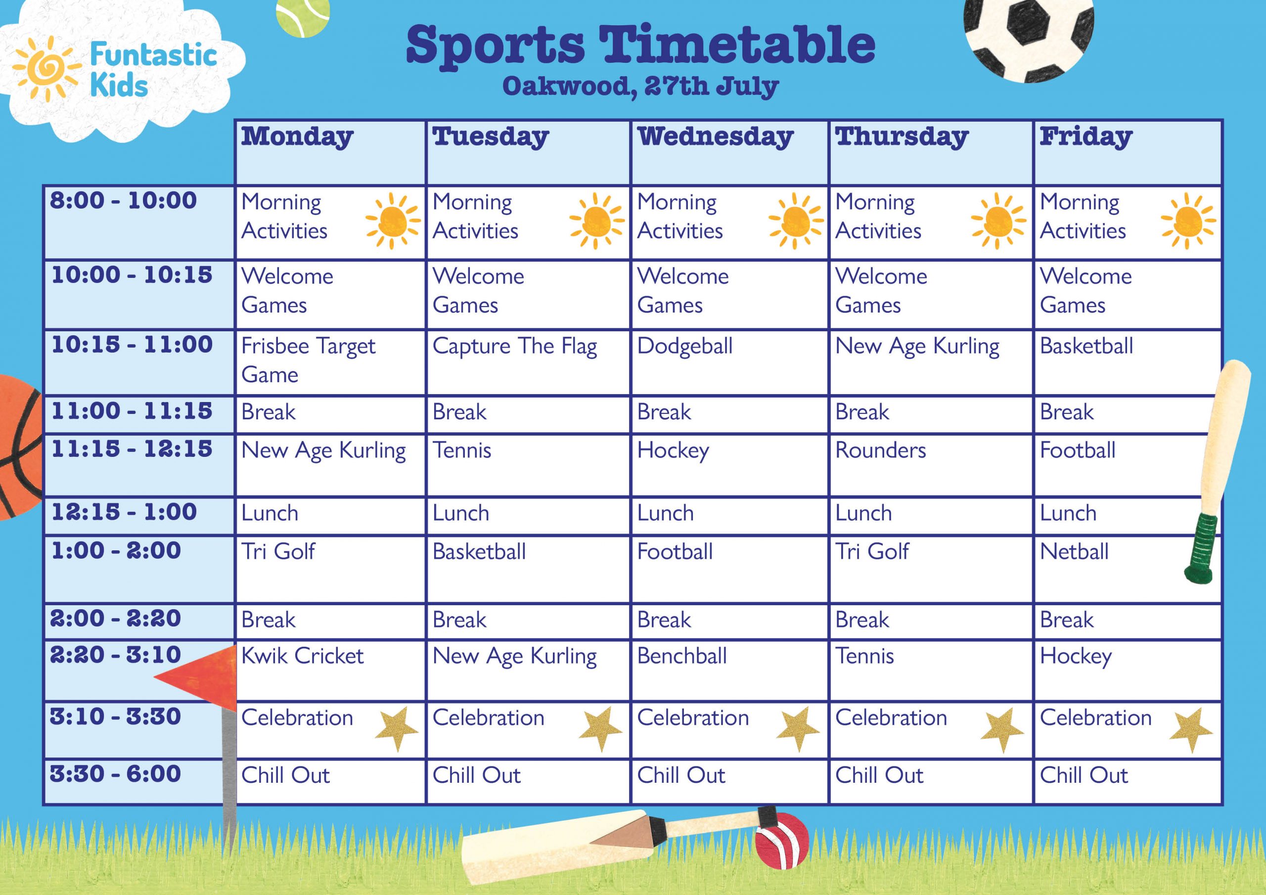 Summer Sports Timetable Oakwood Summer Sports Timetable