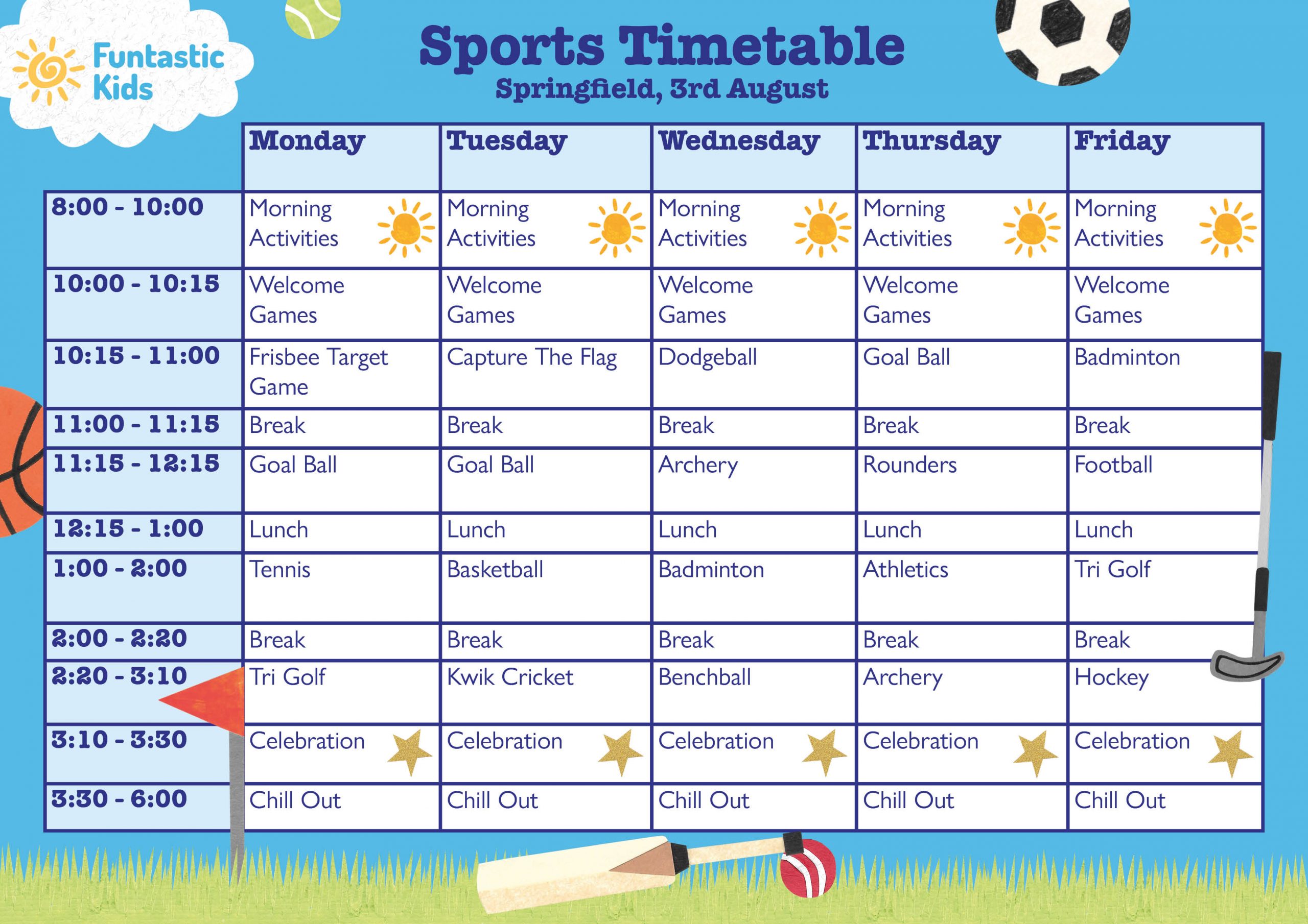 Summer Sports Timetable