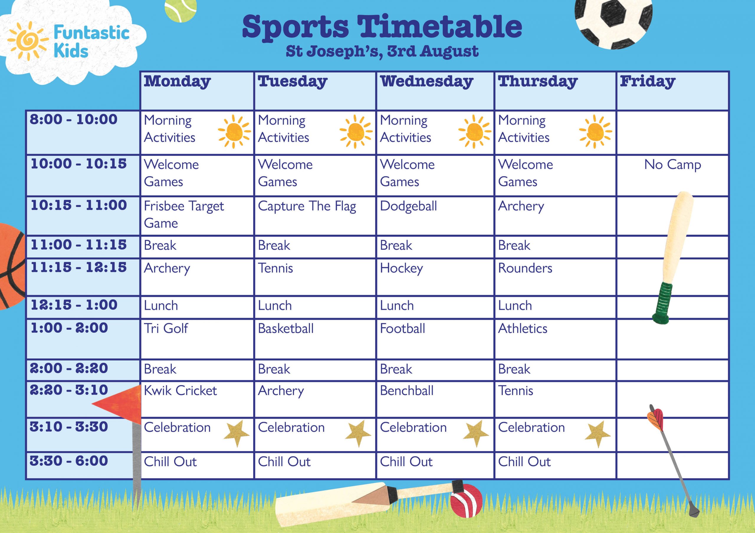 Summer Sports Timetable St Joseph's Summer Sports Timetable