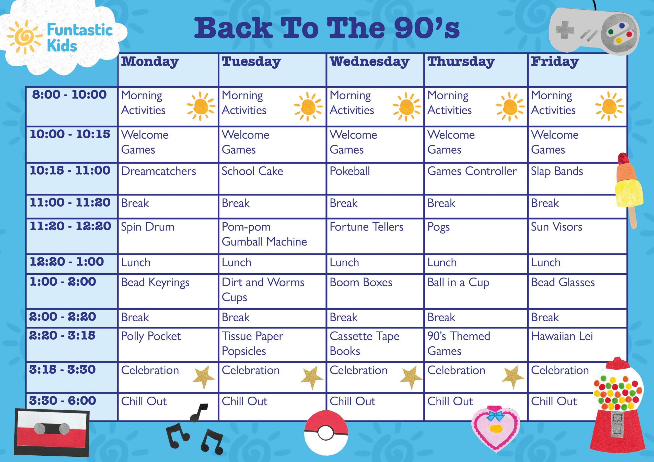 Back to the 90s Summer Themed Timetable