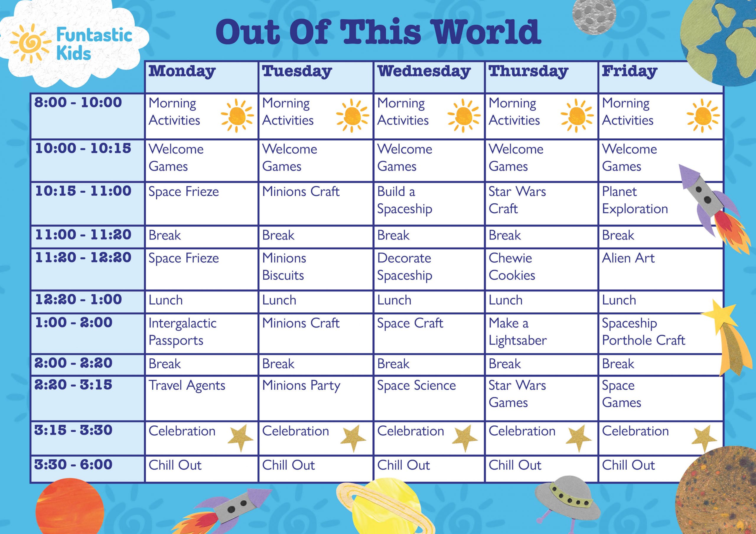 Out of this World Summer Themed Timetable