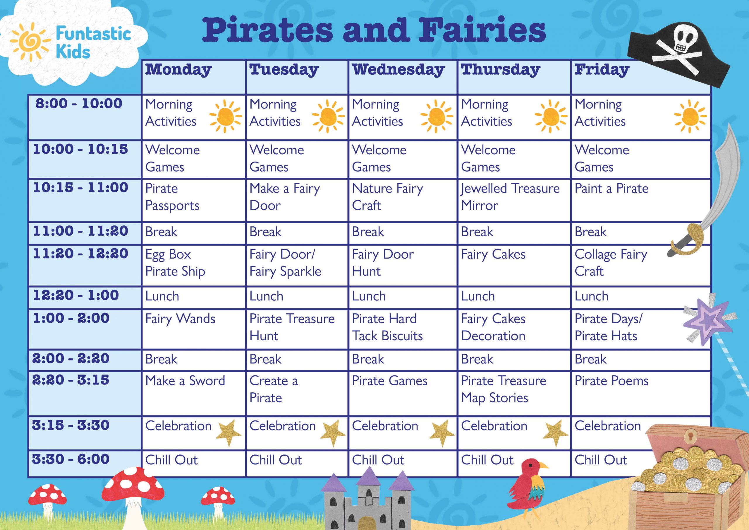 Pirates & Fairies Summer Themed Timetable