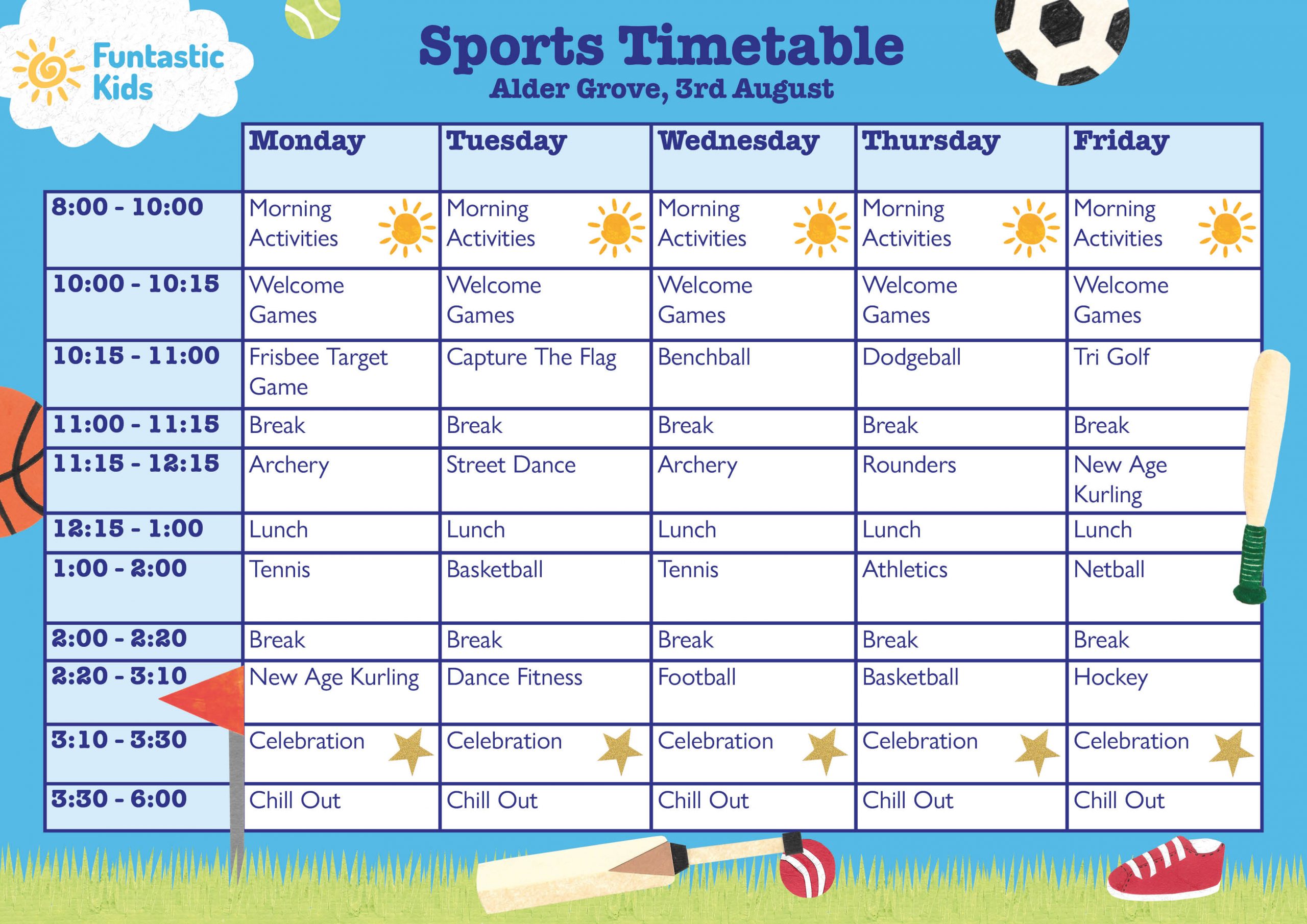 Summer Sports Timetable Alder Grove Summer Sports Timetable