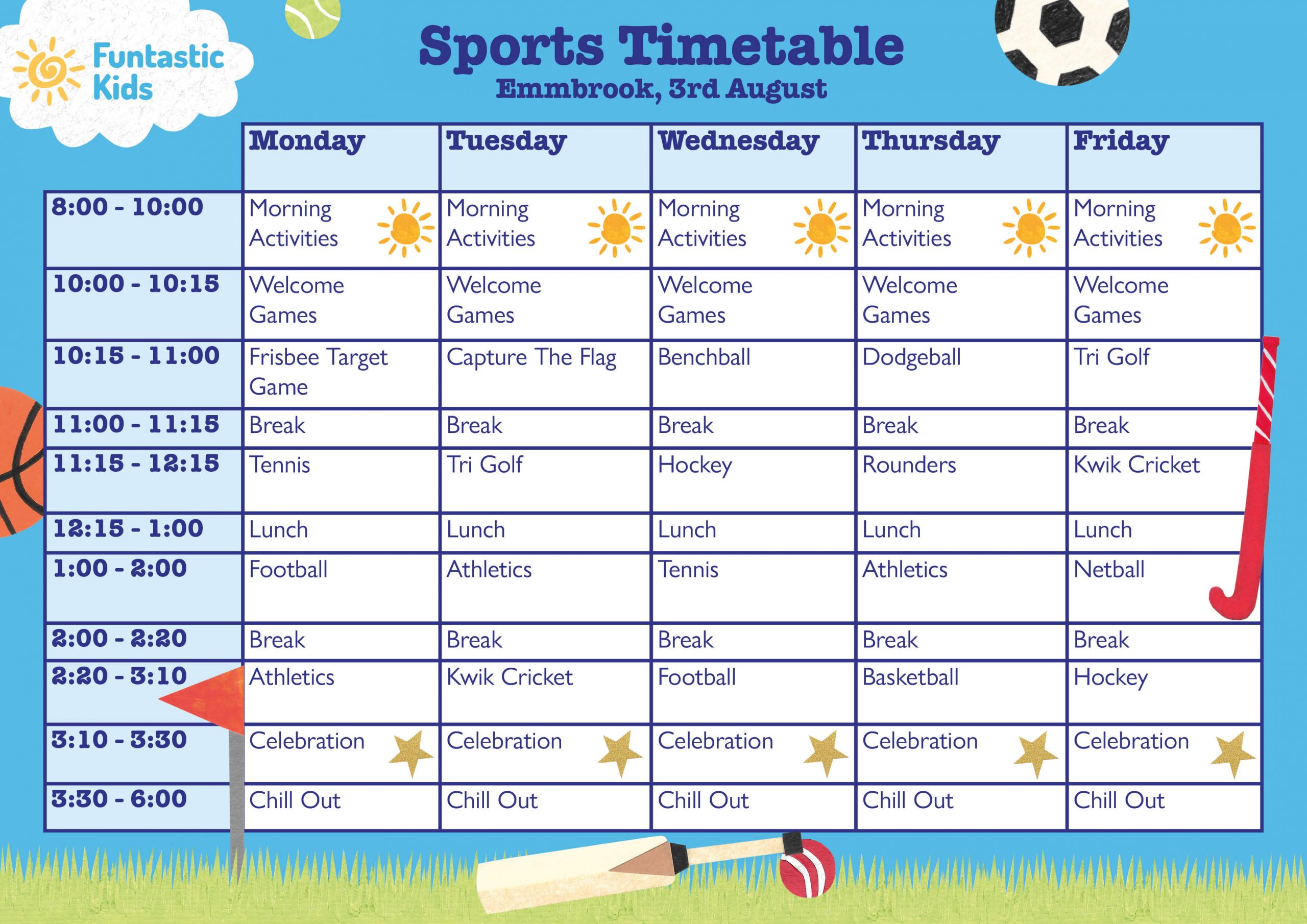 Summer Sports Timetable
