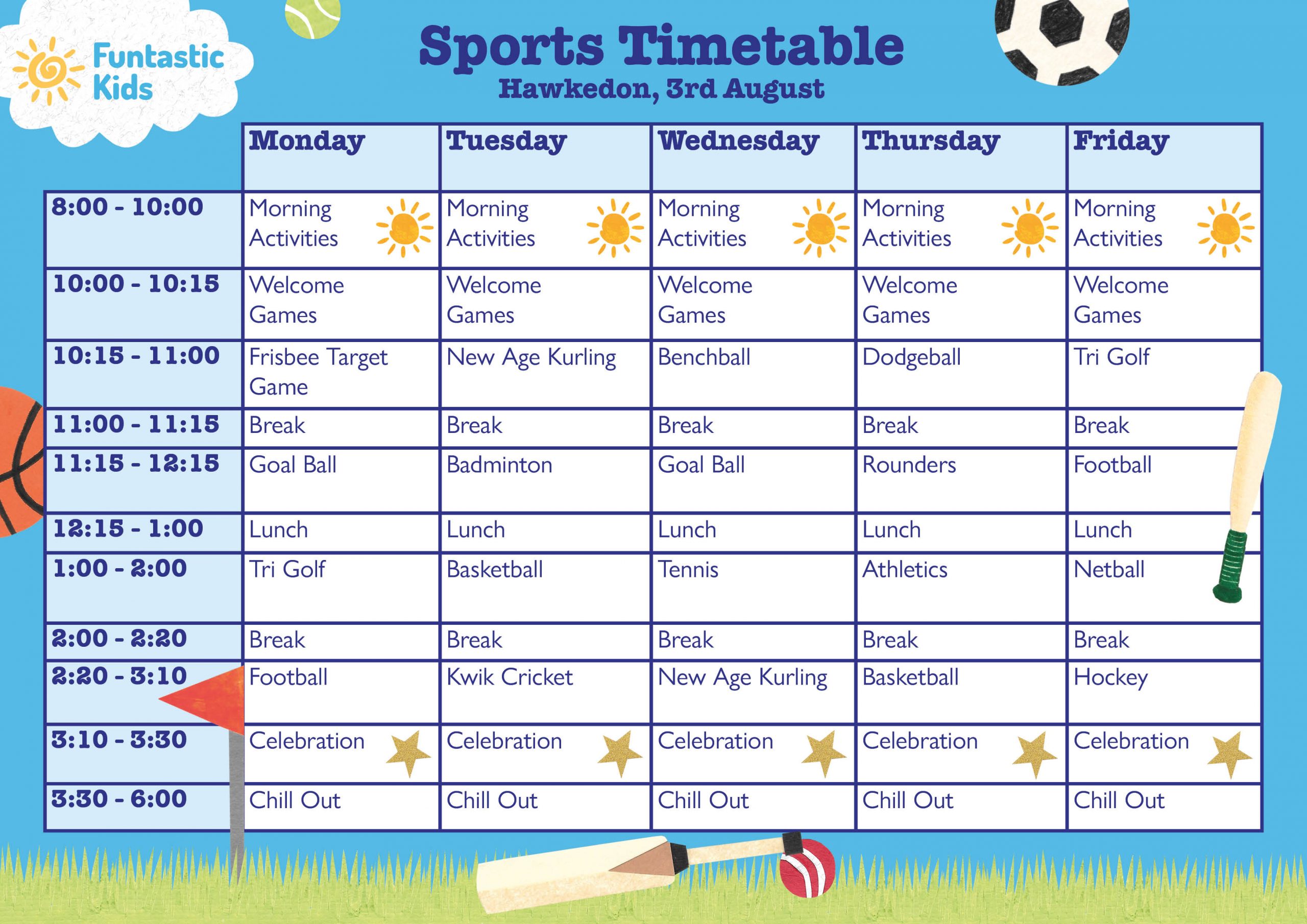 Summer Sports Timetable