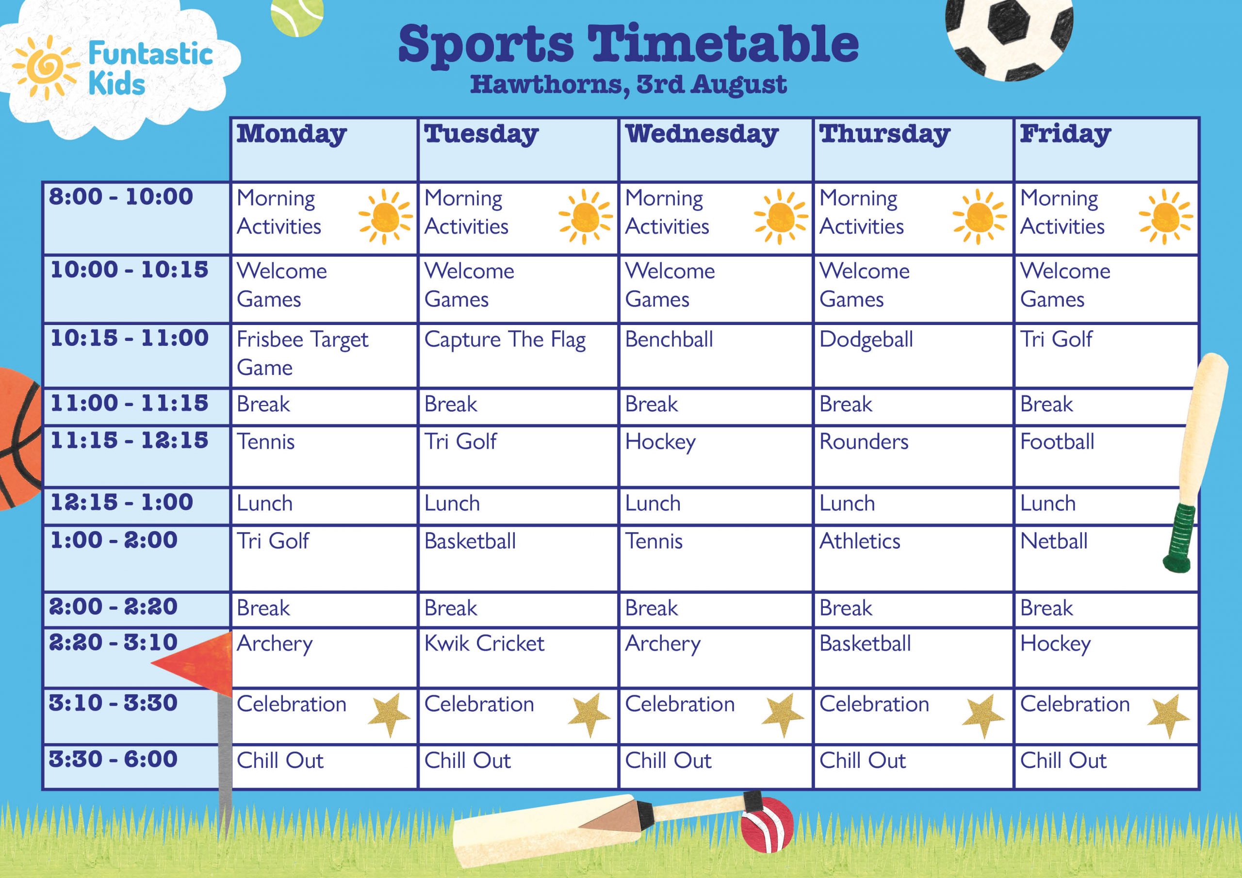 Summer Sports Timetable