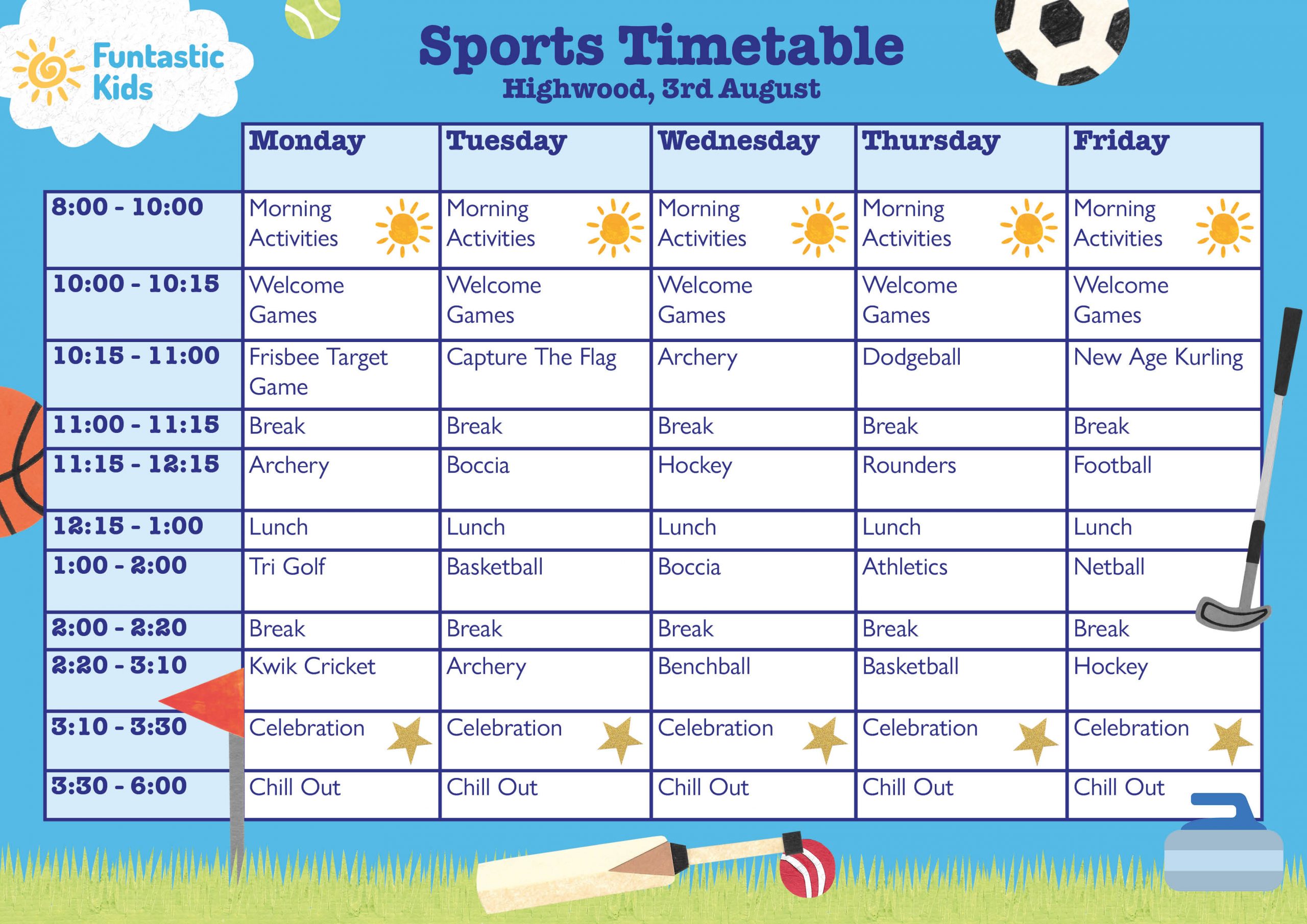 Summer Sports Timetable
