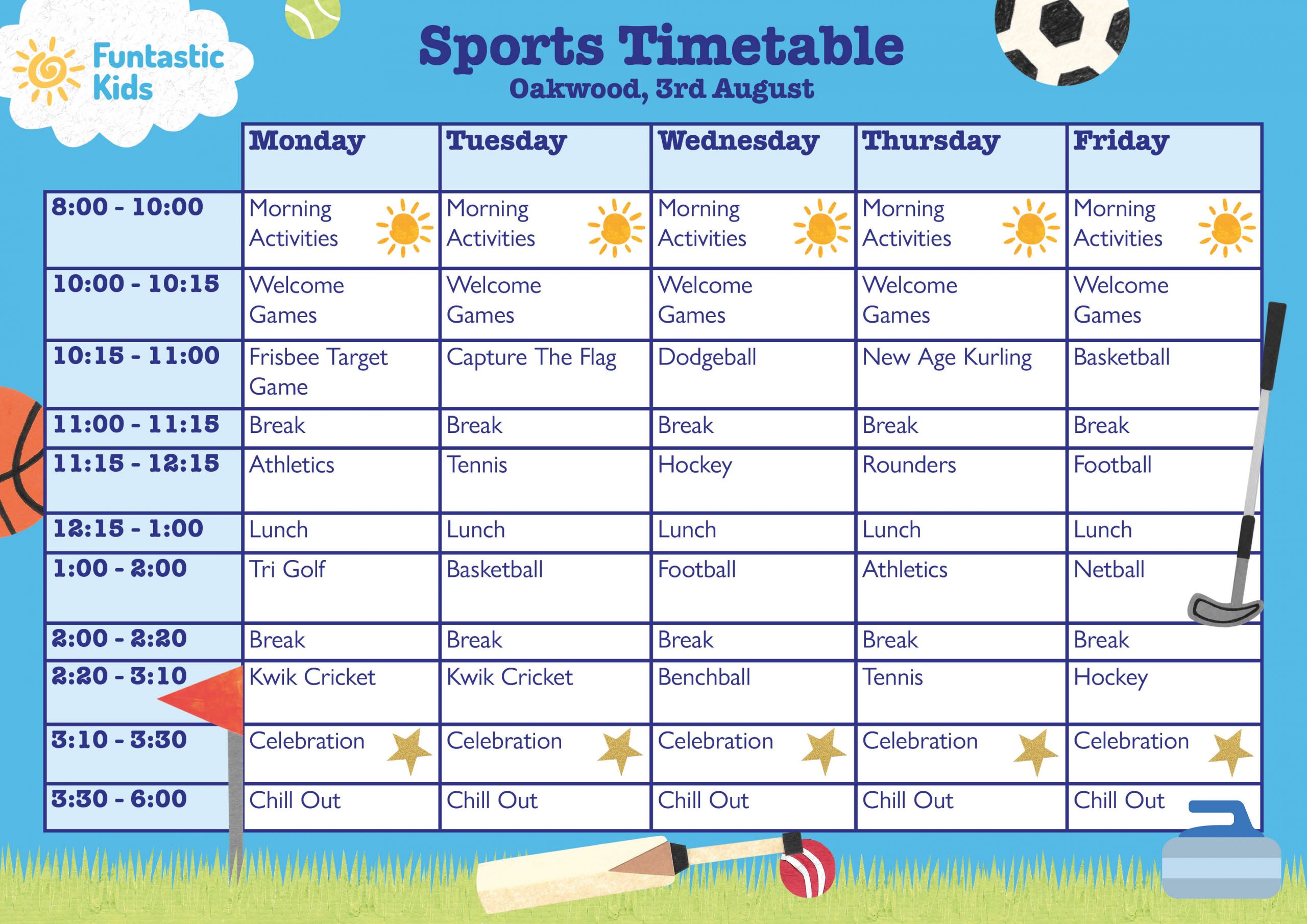 Summer Sports Timetable Oakwood Summer Sports Timetable