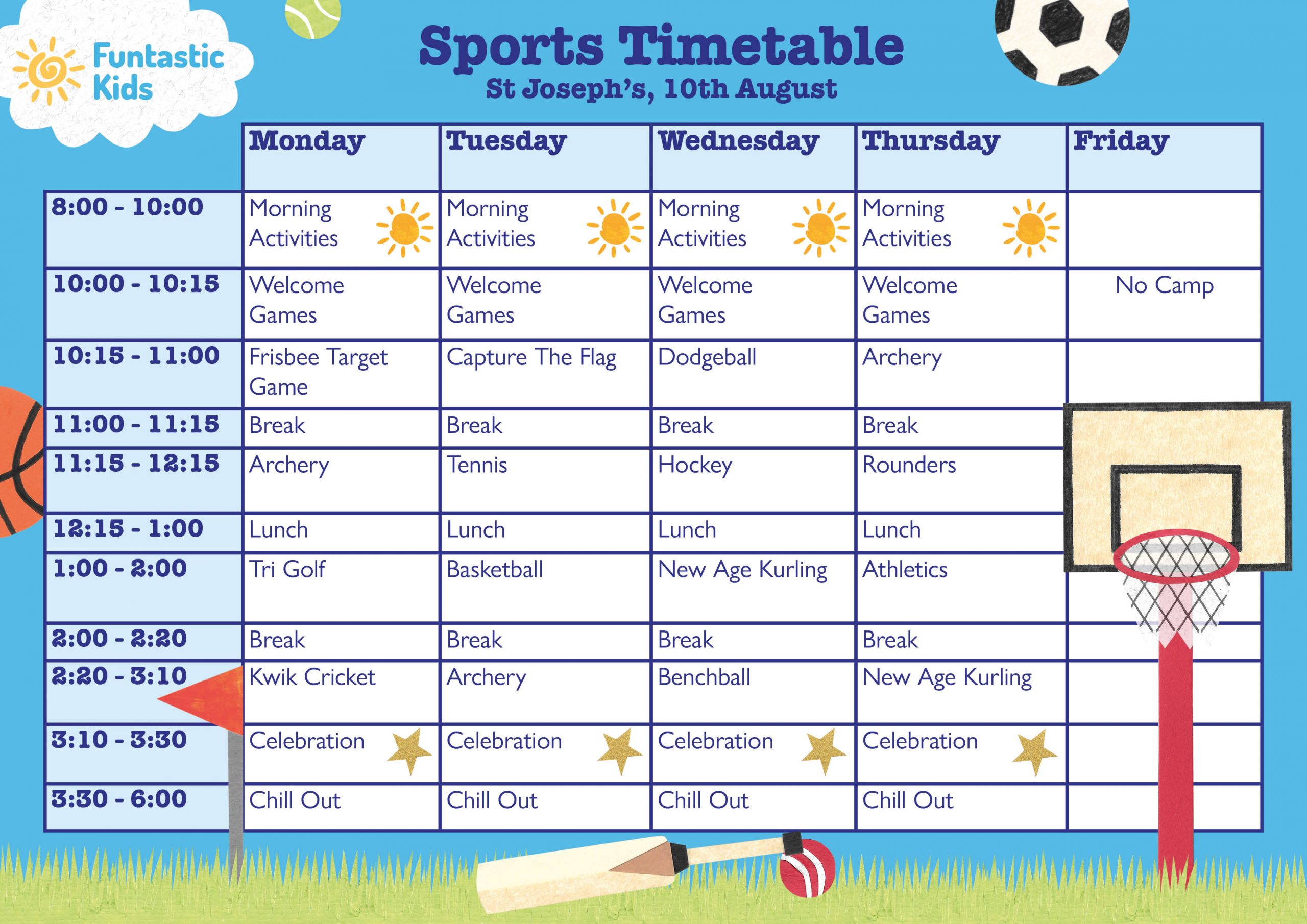 Summer Sports Timetable St Joseph's Summer Sports Timetable