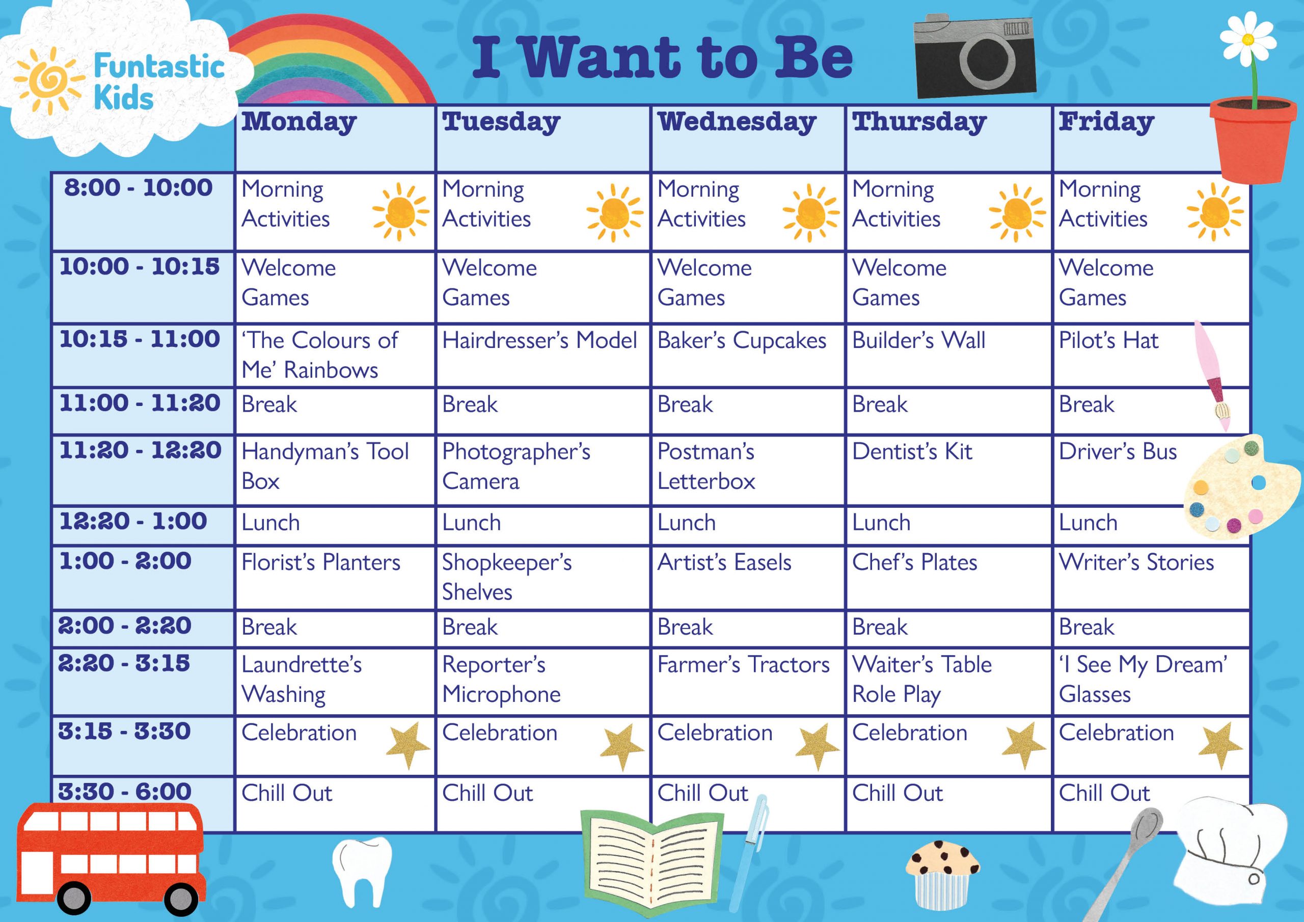 I Want to Be Summer Themed Timetable
