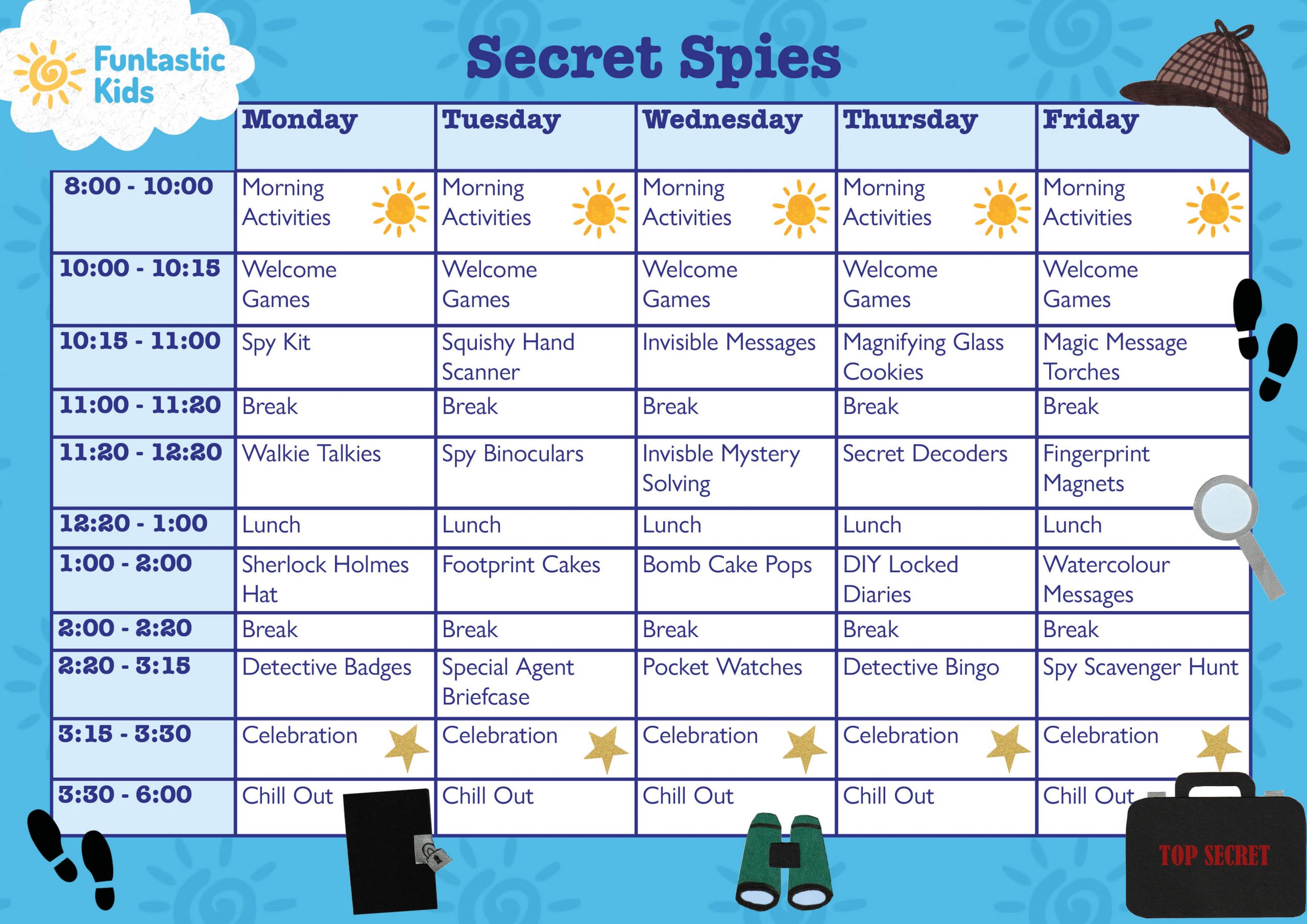 Secret Spies Summer Themed Timetable
