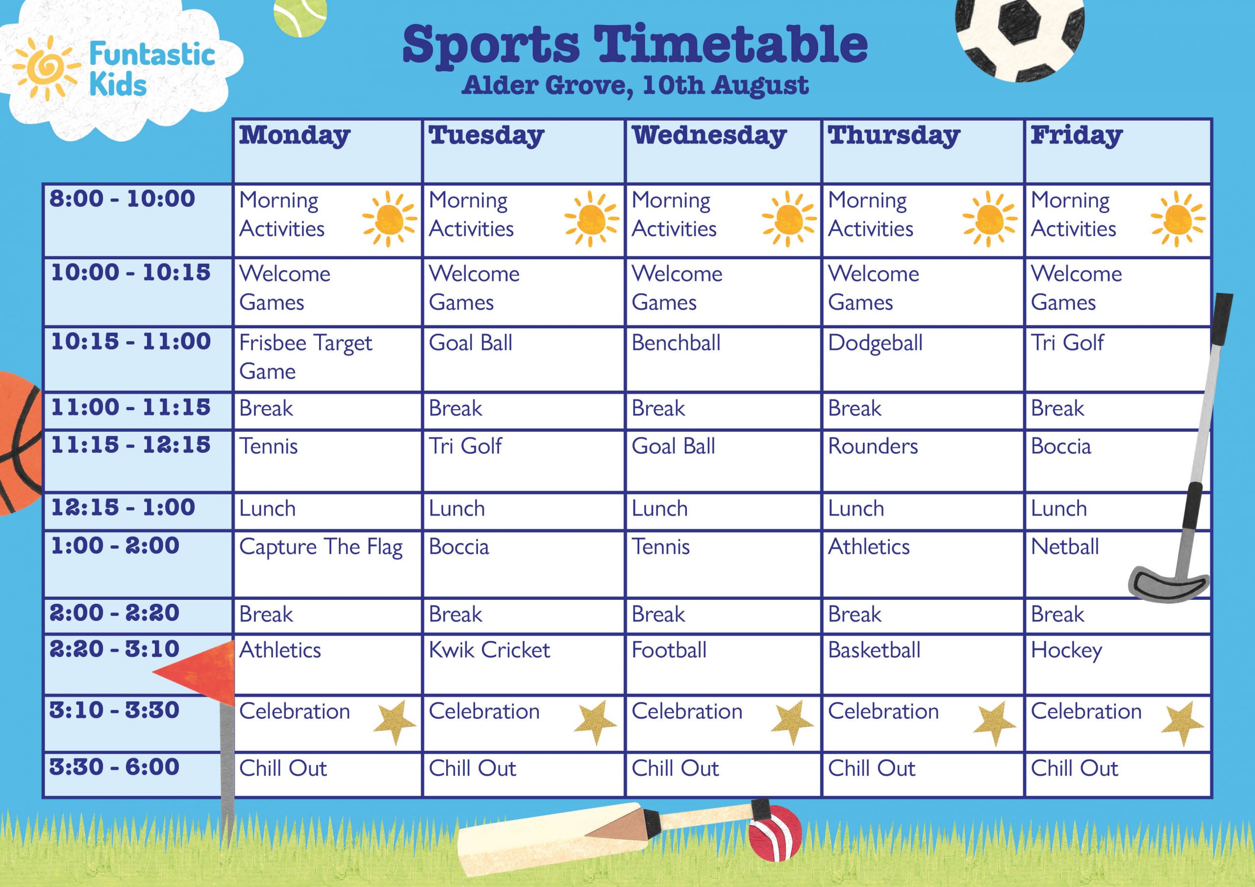 Summer Sports Timetable Alder Grove Summer Sports Timetable