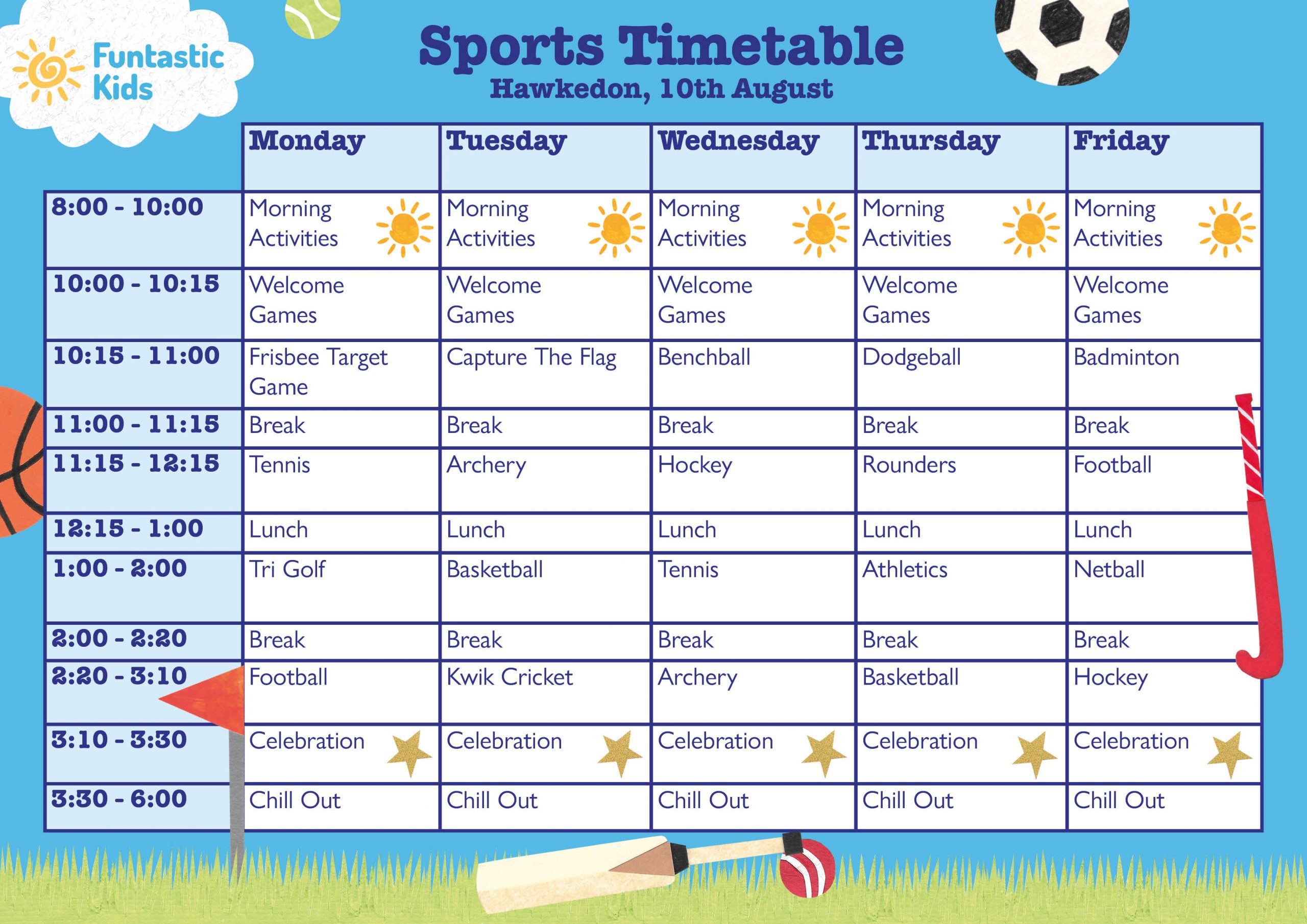 Summer Sports Timetable