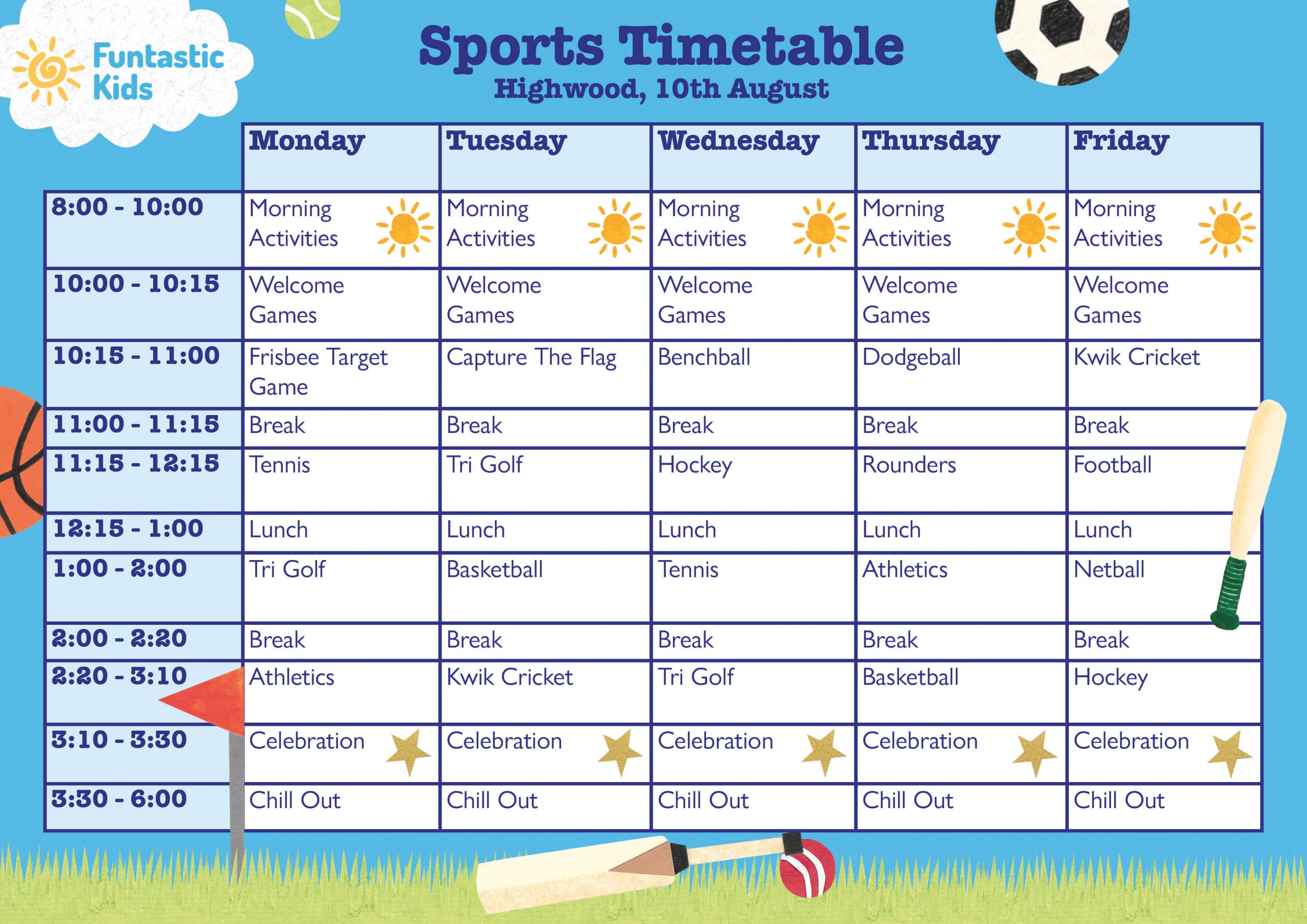 Summer Sports Timetable
