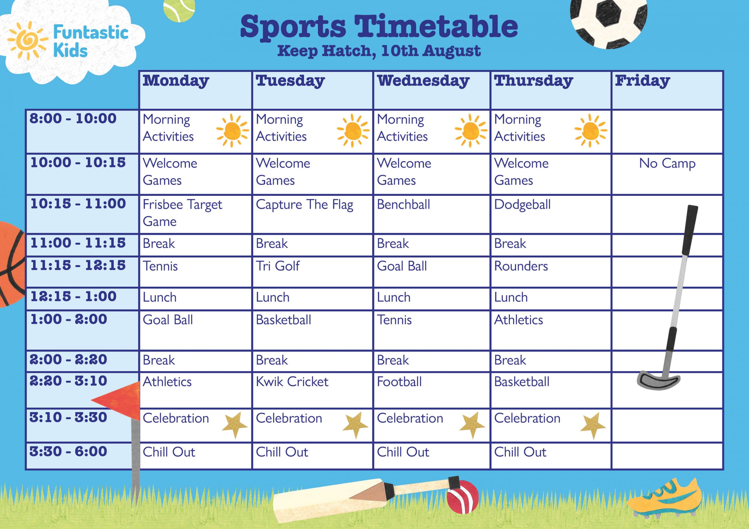 Summer Sports Timetable