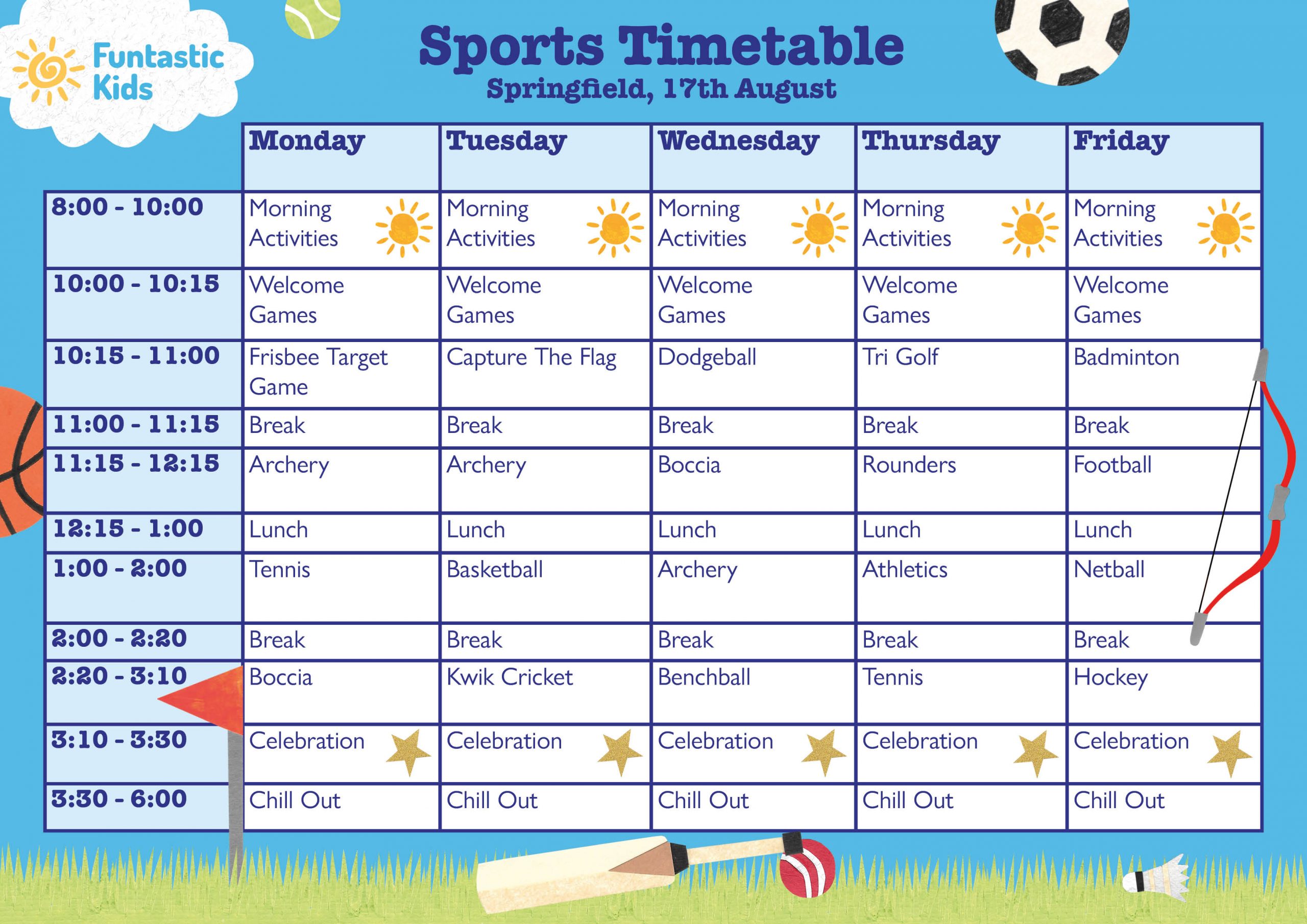 Summer Sports Timetable