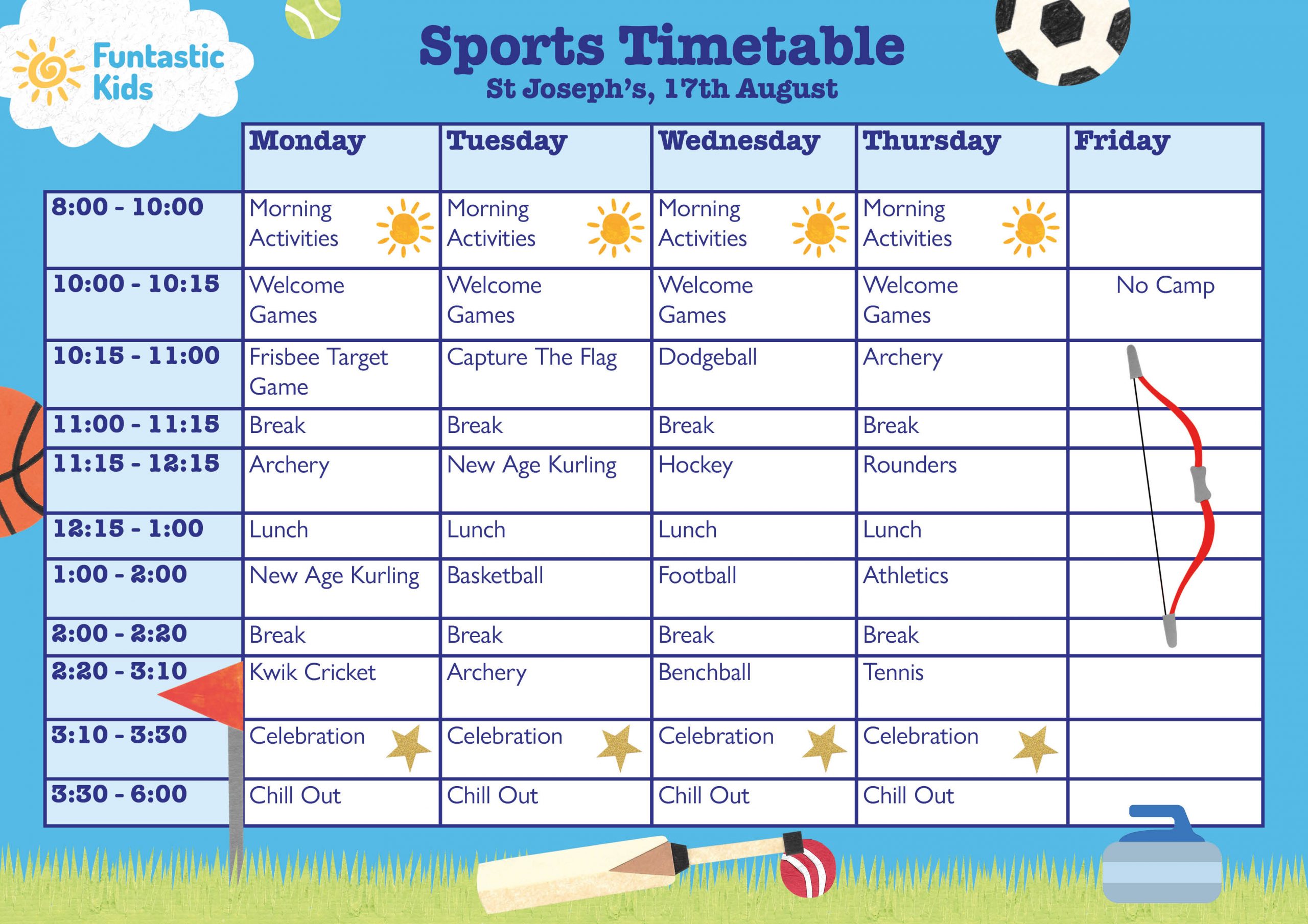 Summer Sports Timetable St Joseph's Summer Sports Timetable
