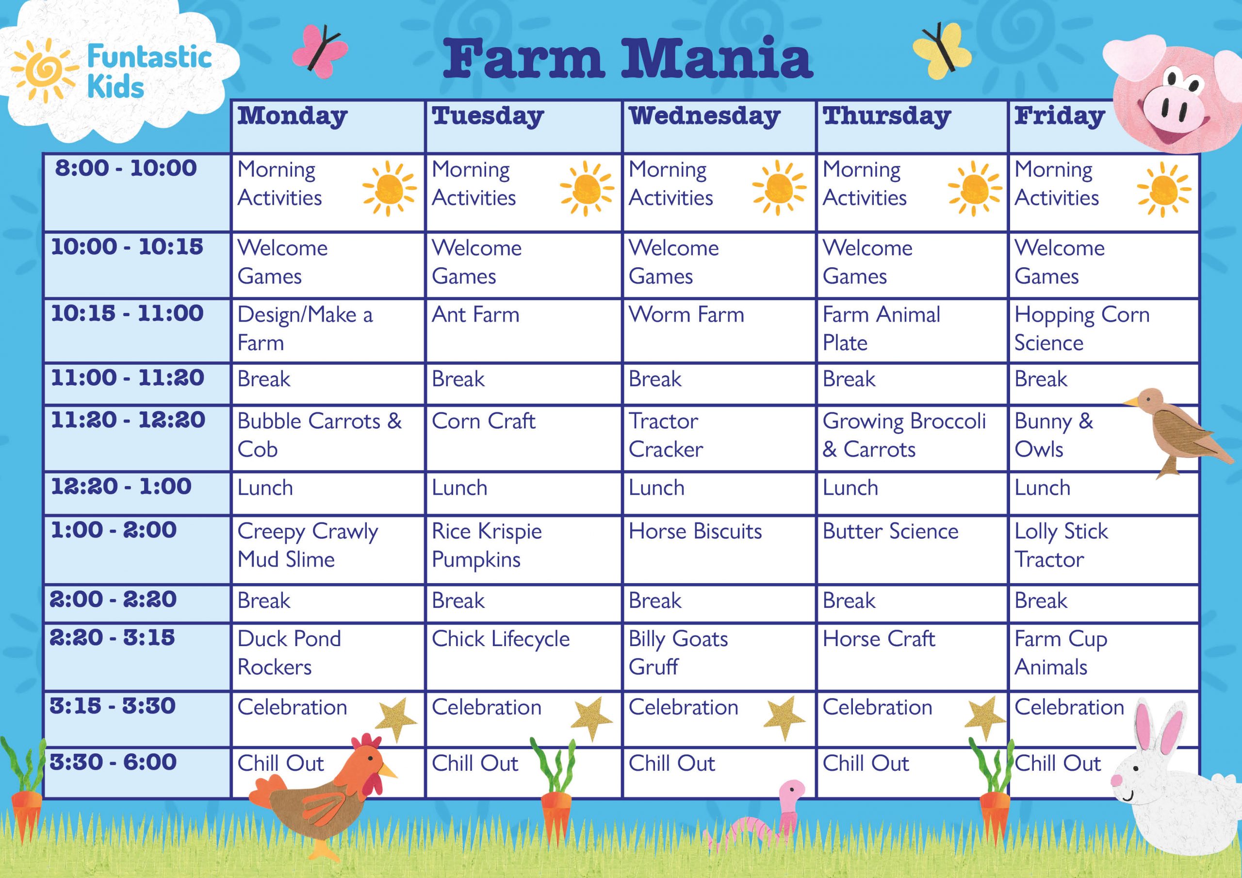 Farm Mania Summer Themed Timetable