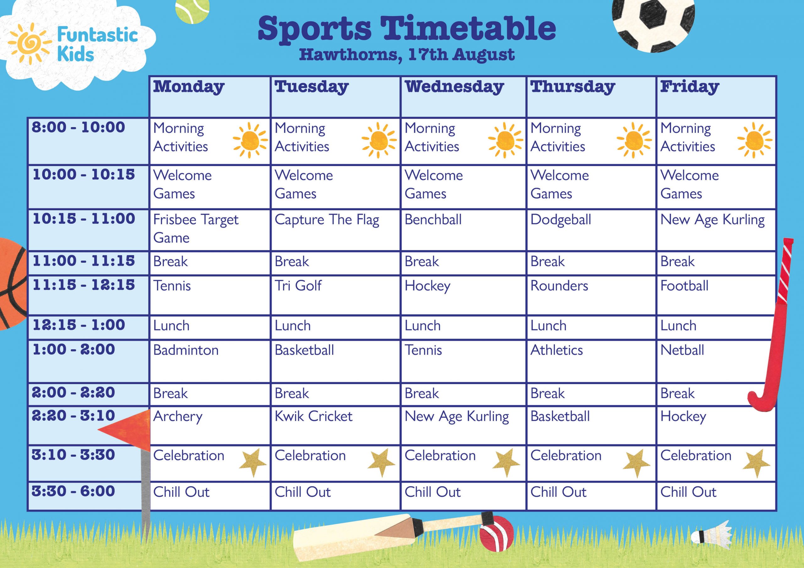 Summer Sports Timetable