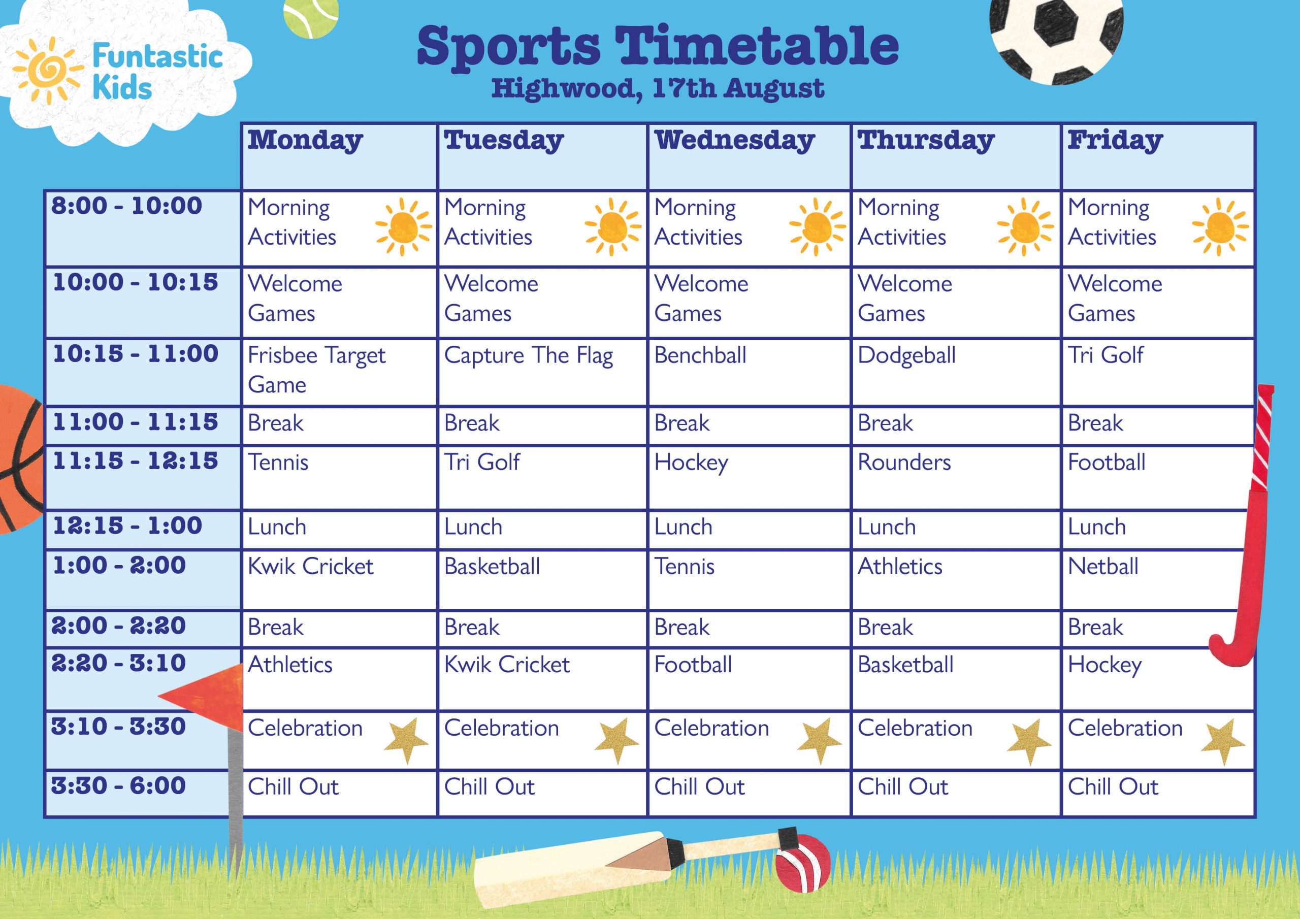 Summer Sports Timetable