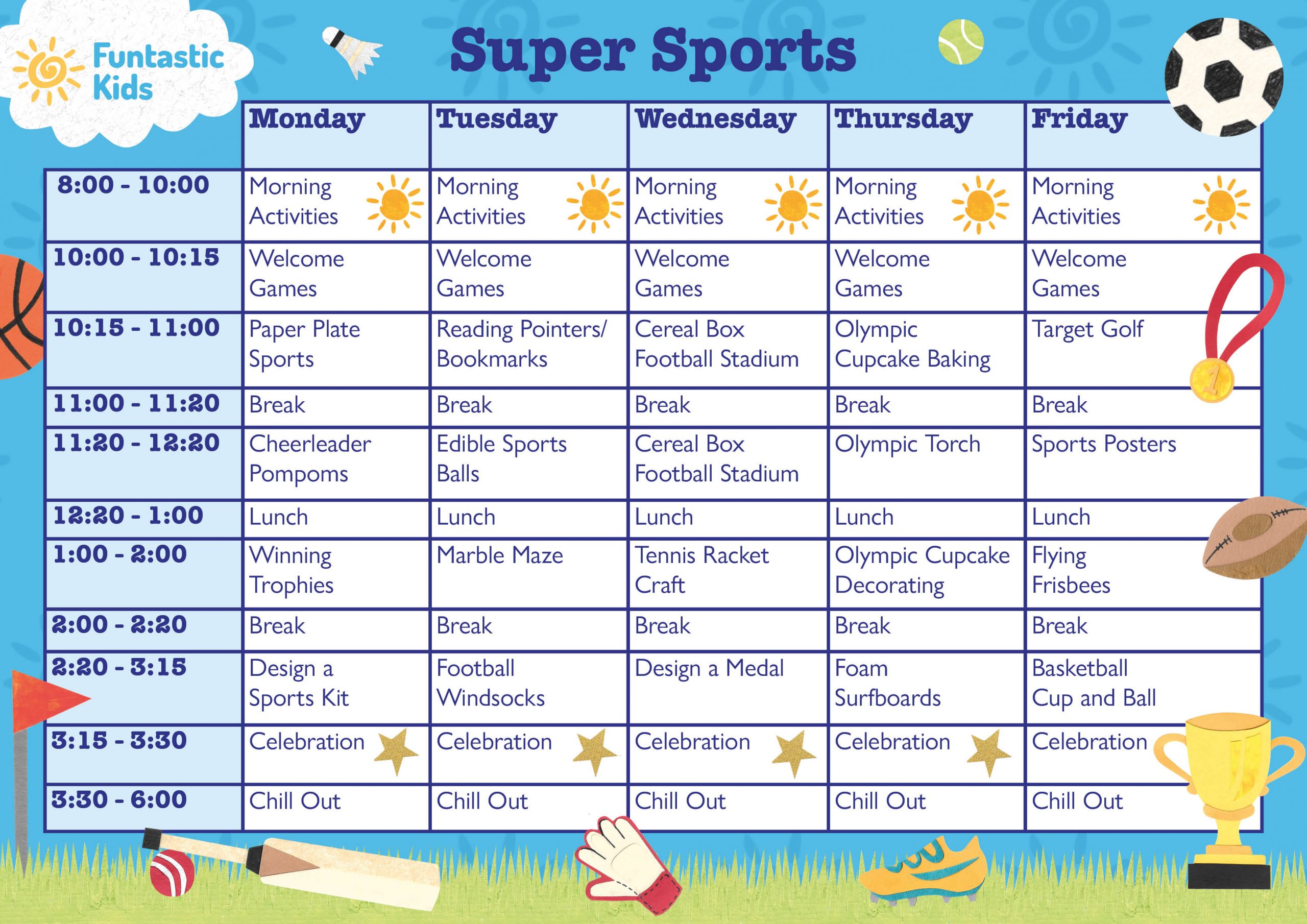 Super Sports Summer Themed Timetable