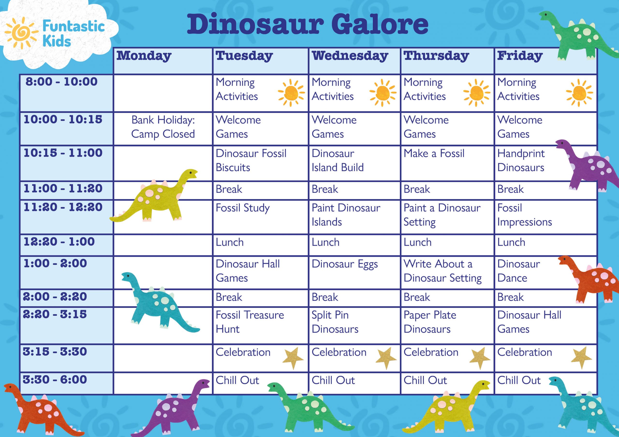 May Half Term Themed Timetable- Dinosaur Galore