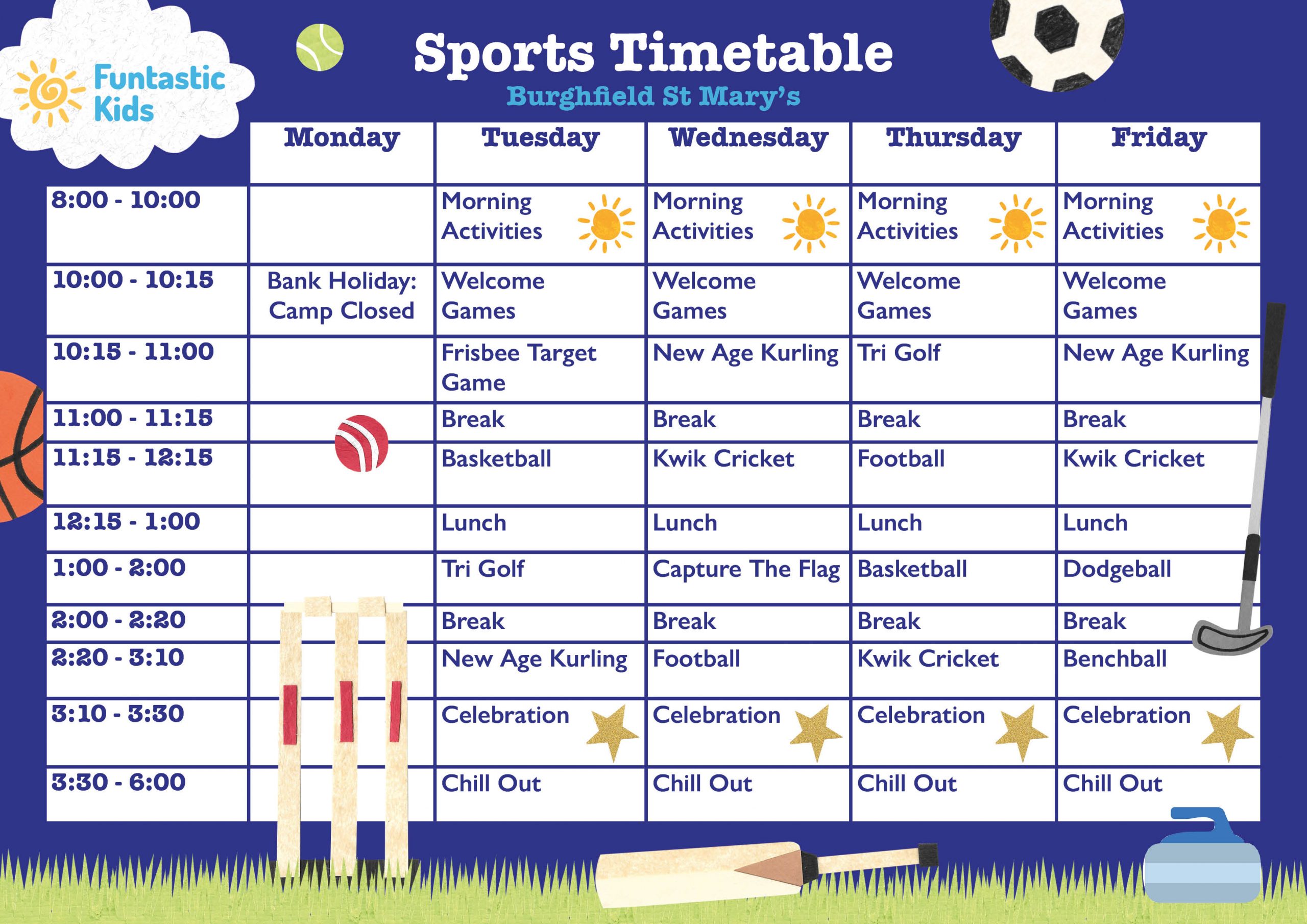 May Half Term Sports Timetable