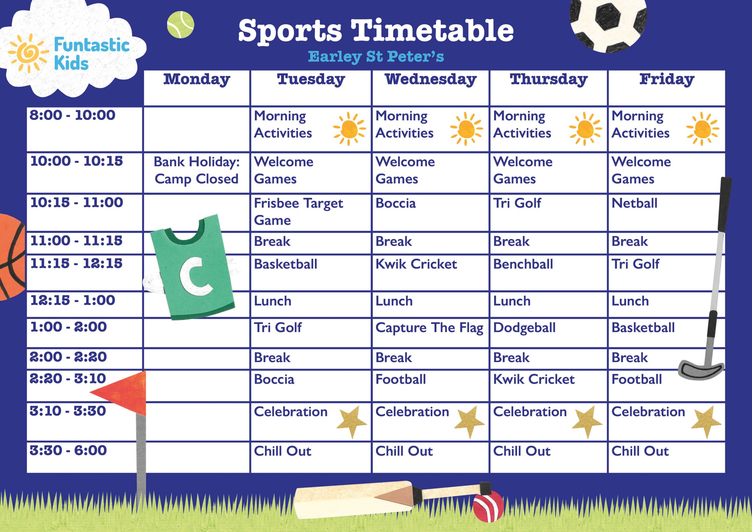 May Half Term Sports Timetable