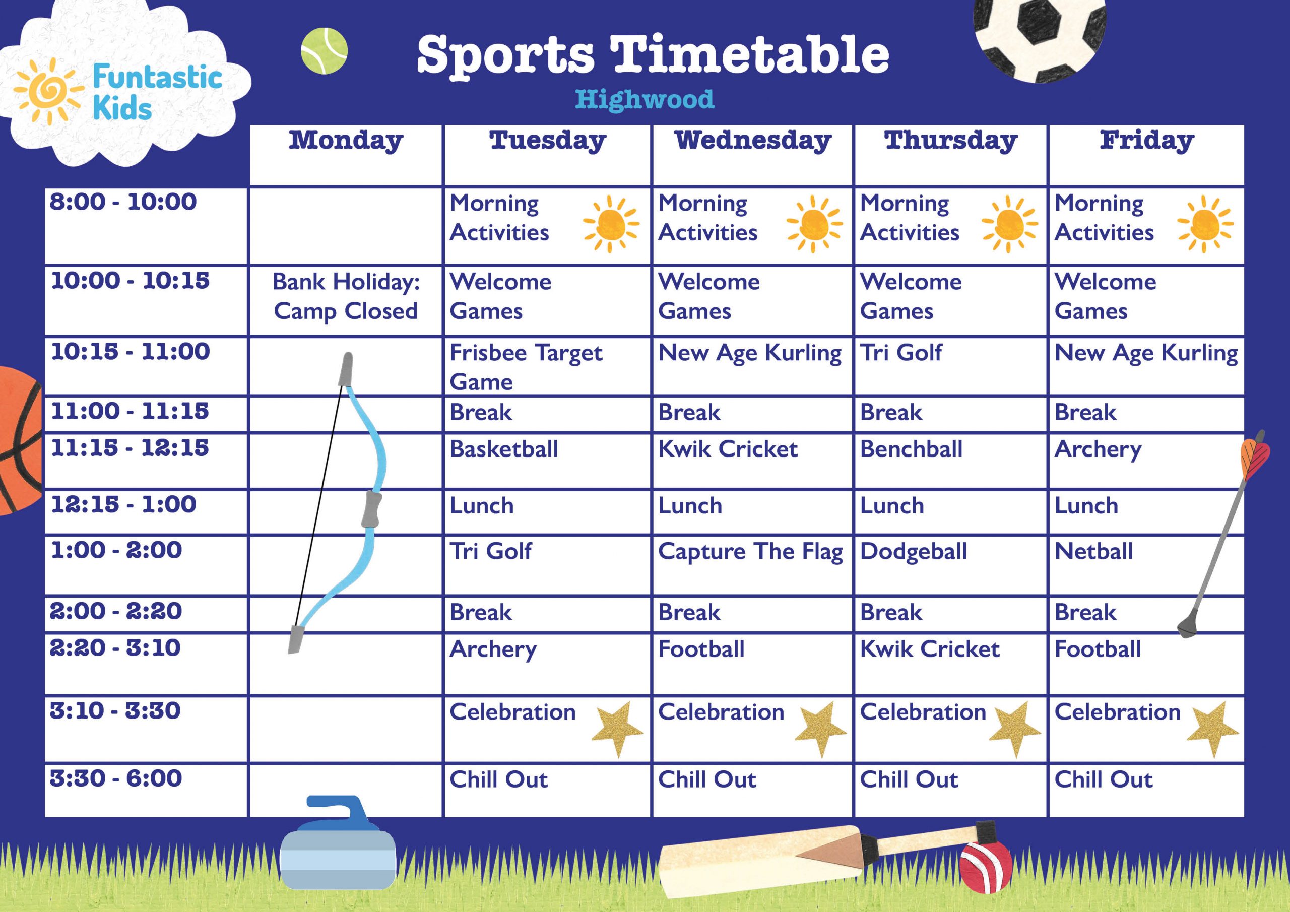 May Half Term Sports Timetable