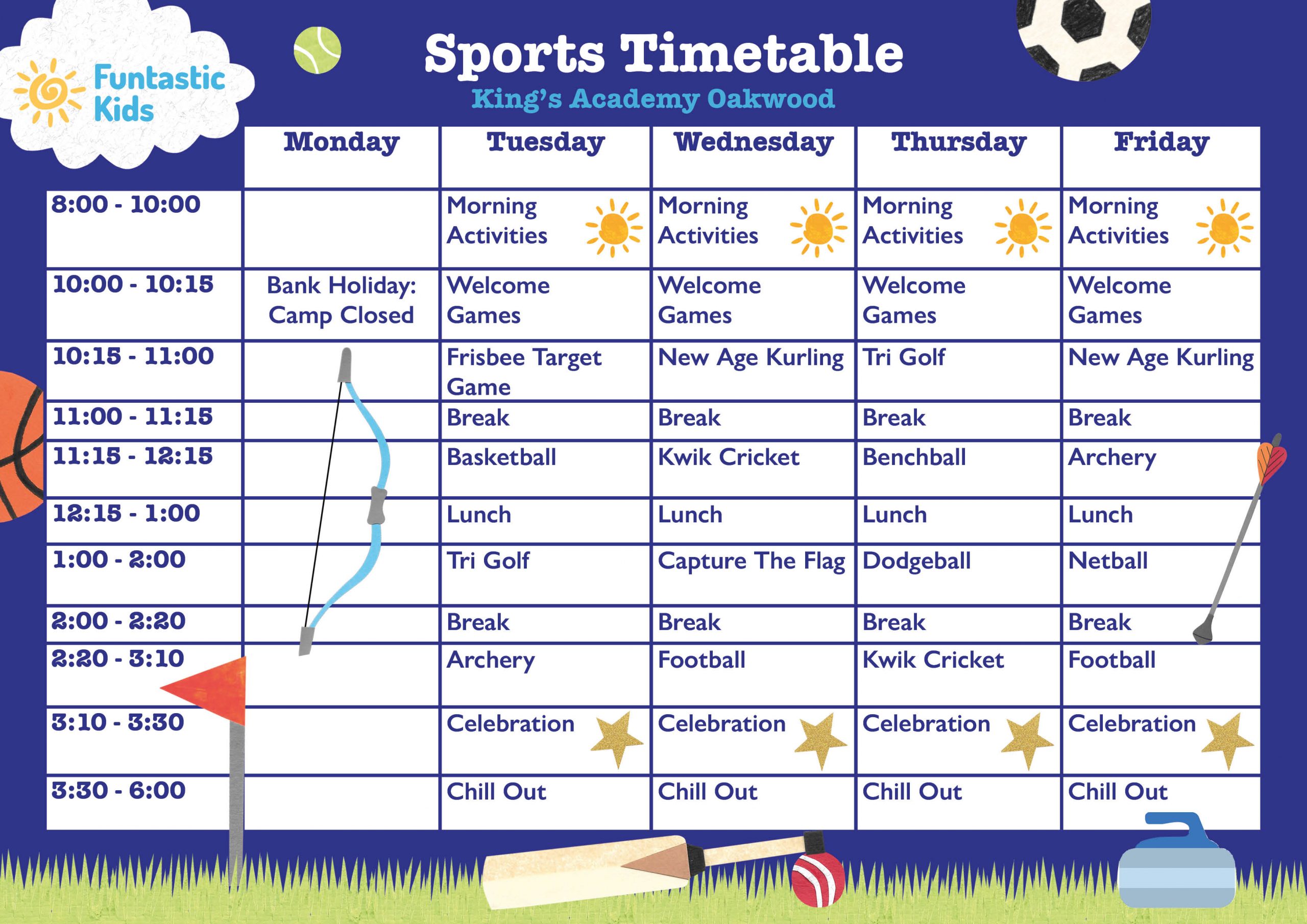 May Half Term Sports Timetable